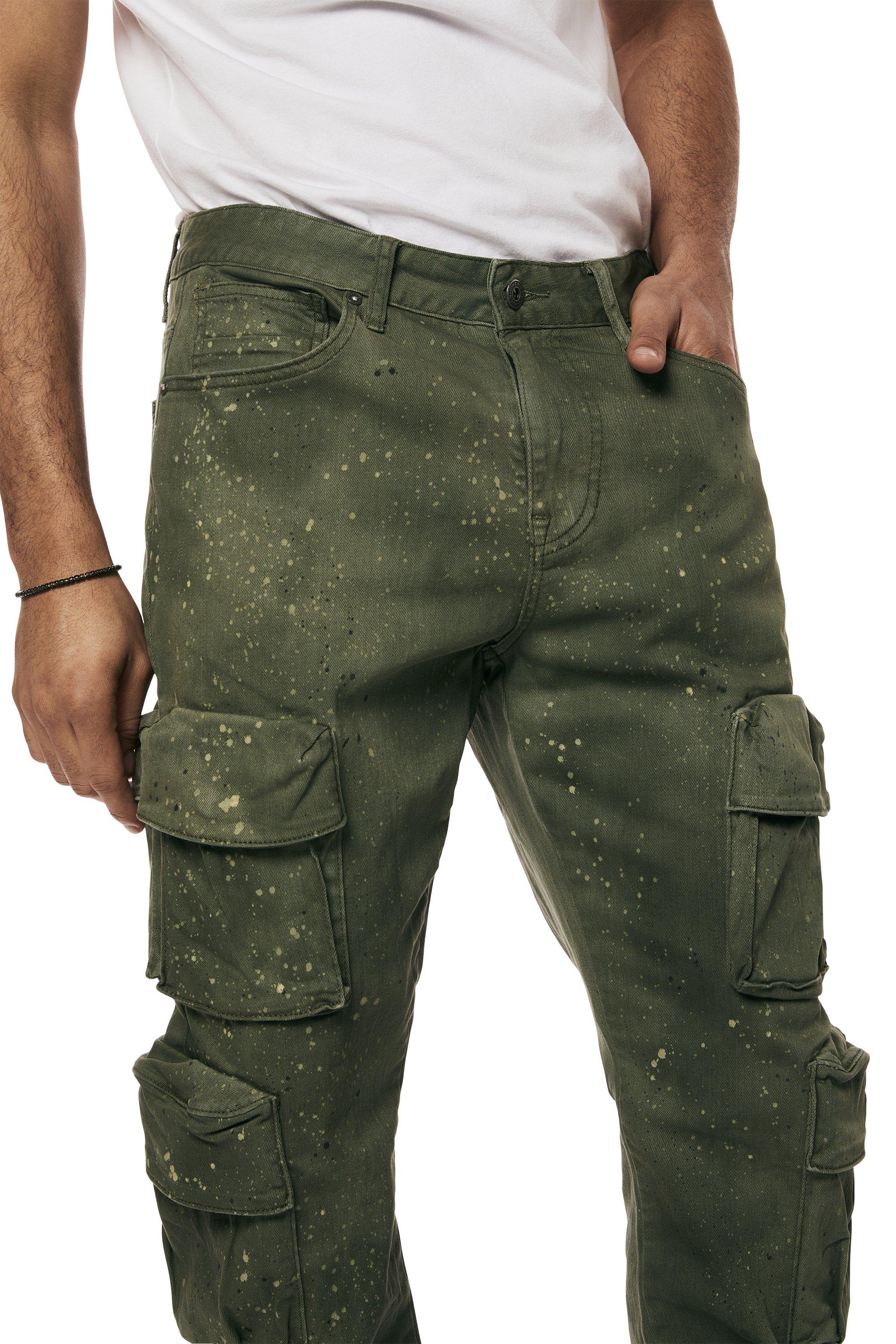 Smoke Rise Men's Splatter Cargo Twill Pants - OLIVE Thumbnail View 3
