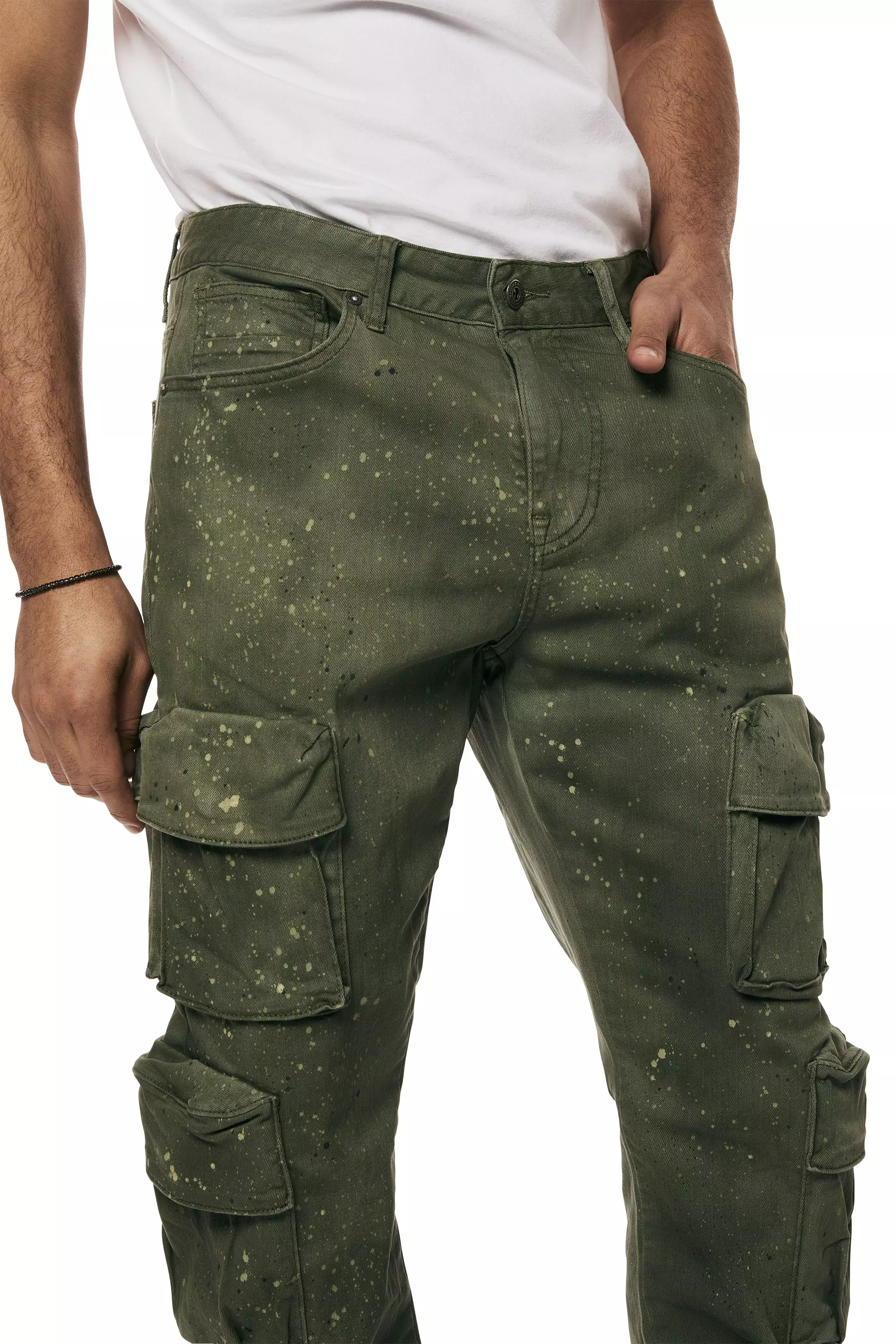 Smoke Rise Men's Splatter Cargo Twill Pants - OLIVE