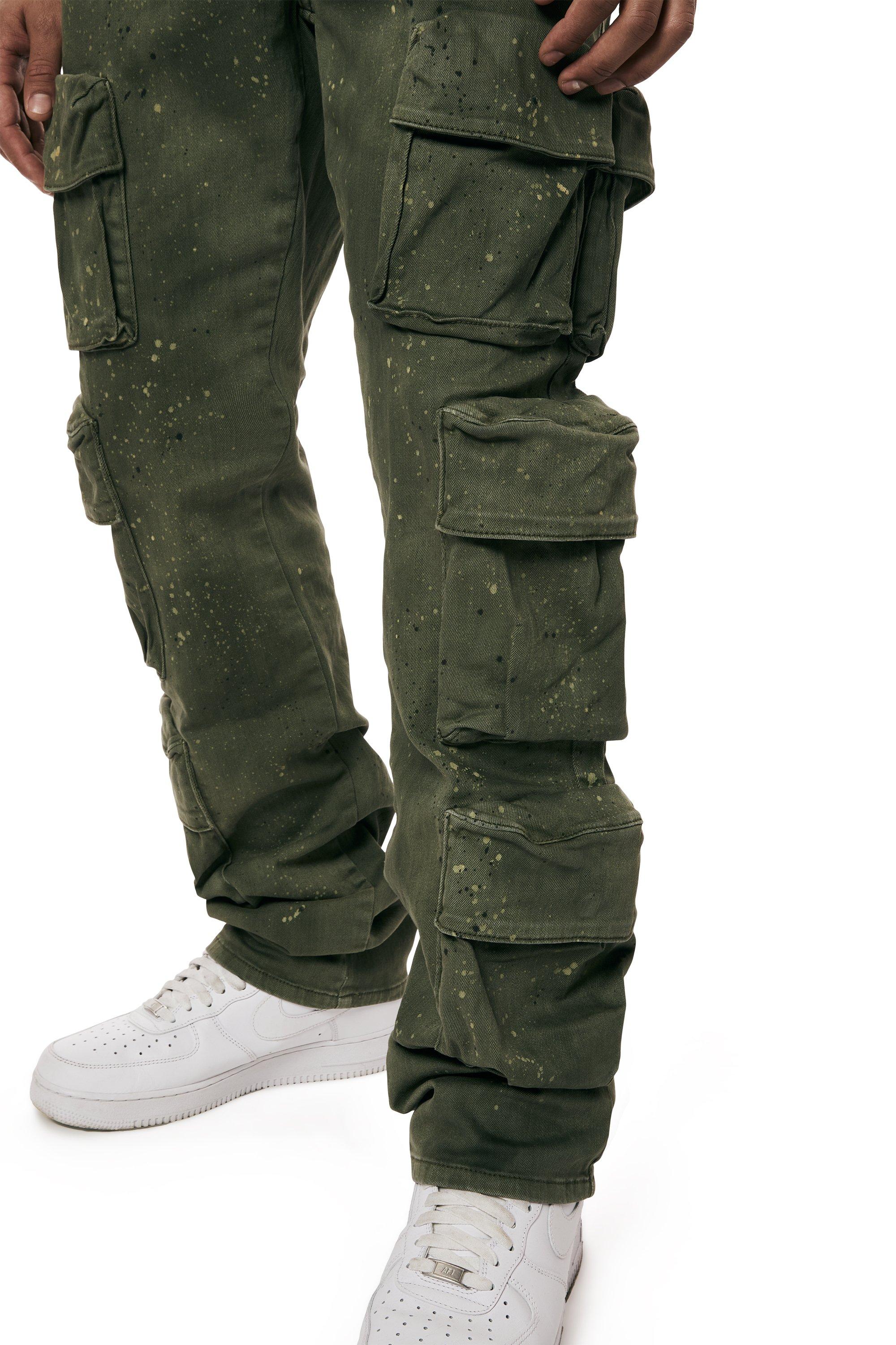 Smoke Rise Men's Splatter Cargo Twill Pants - OLIVE Thumbnail View 4
