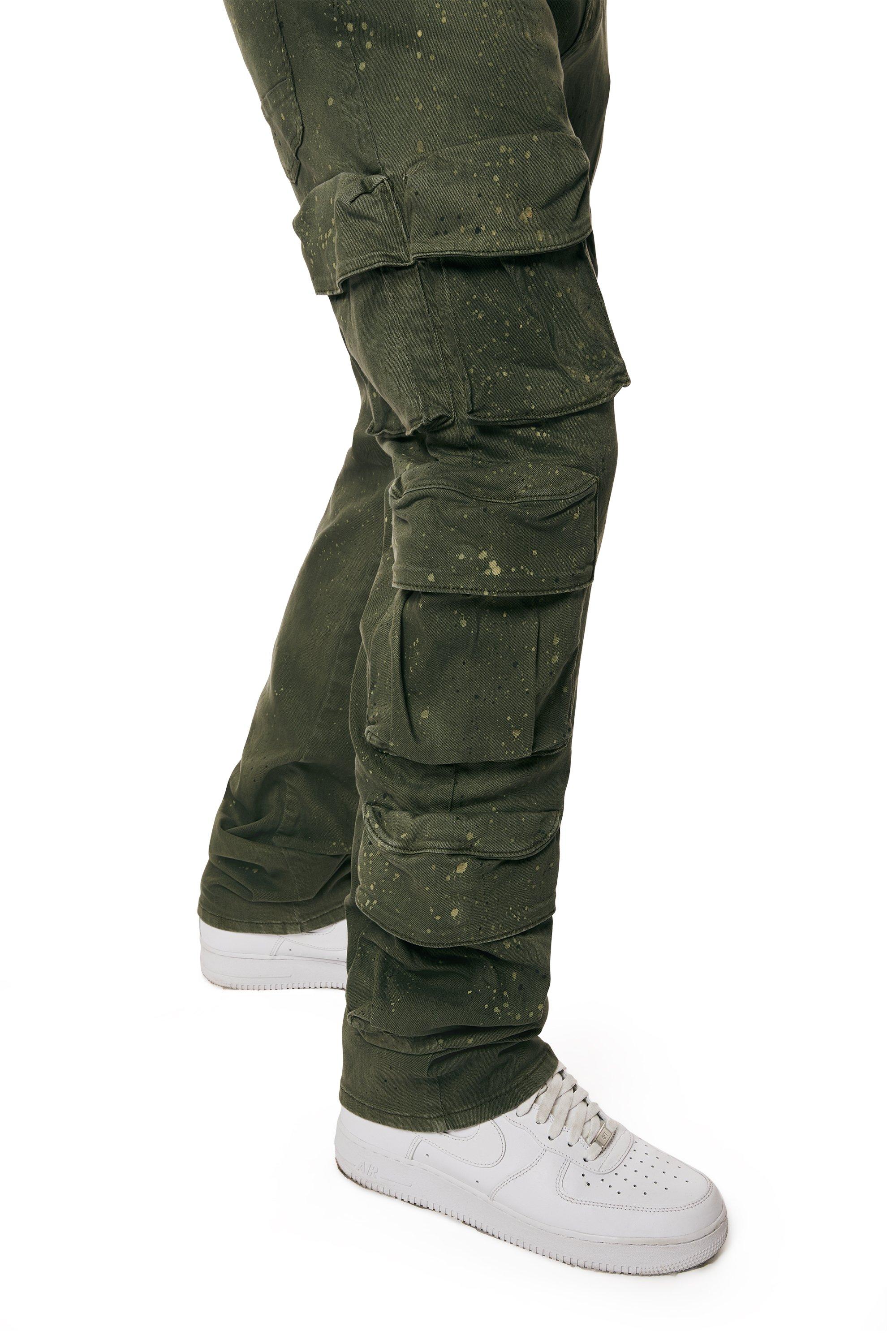 Smoke Rise Men's Splatter Cargo Twill Pants - OLIVE Thumbnail View 6