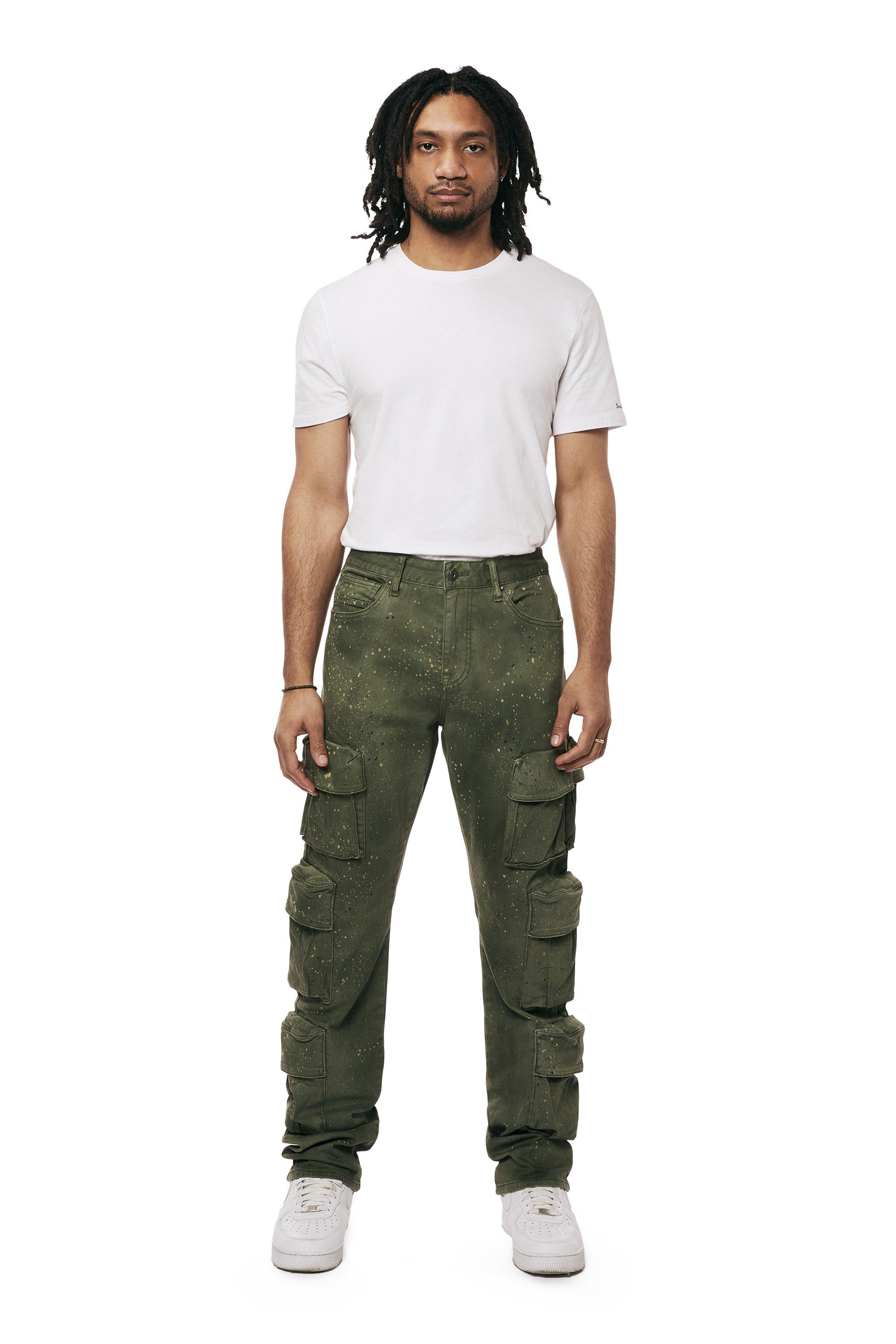 Smoke Rise Men's Splatter Cargo Twill Pants - OLIVE Thumbnail View 7