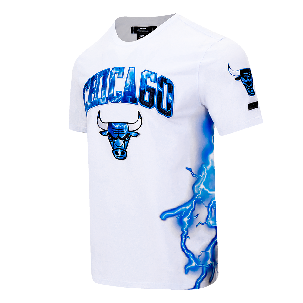 Pro Standard Men's Chicago Bulls Retro 4 Lightning Tee-Industrial Blue - WHITE Thumbnail View 3
