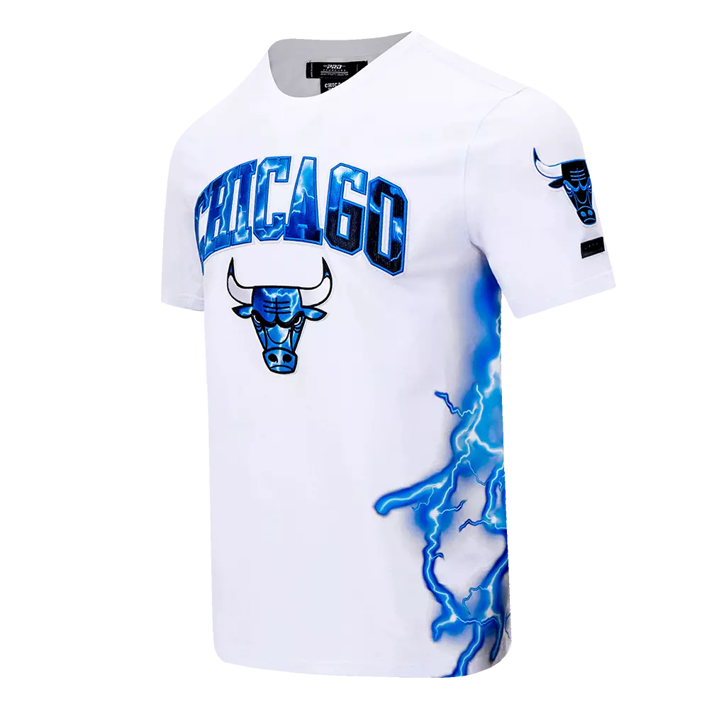 Pro Standard Men's Chicago Bulls Retro 4 Lightning Tee-Industrial Blue - WHITE