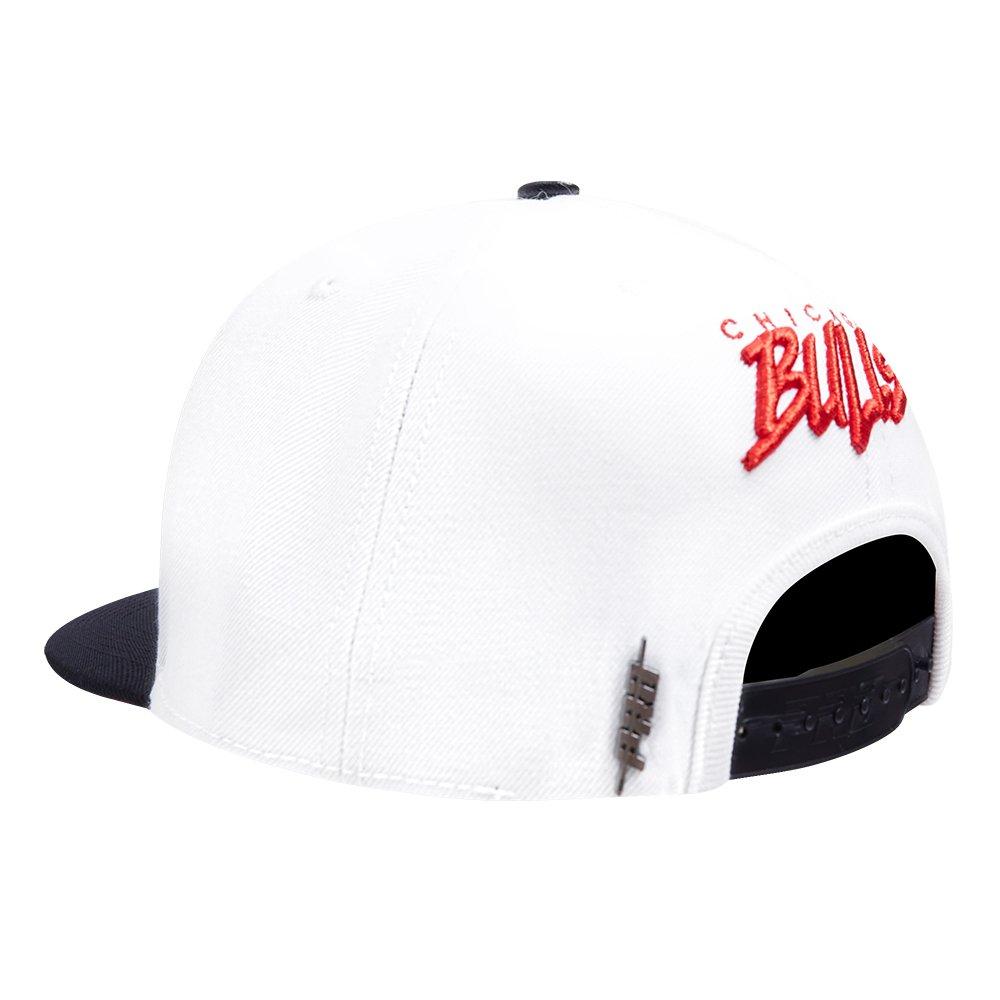 Mitchell & Ness Chicago Bulls Snapback Cap - Front Post Adjustable Hat, White/Black Team Logo