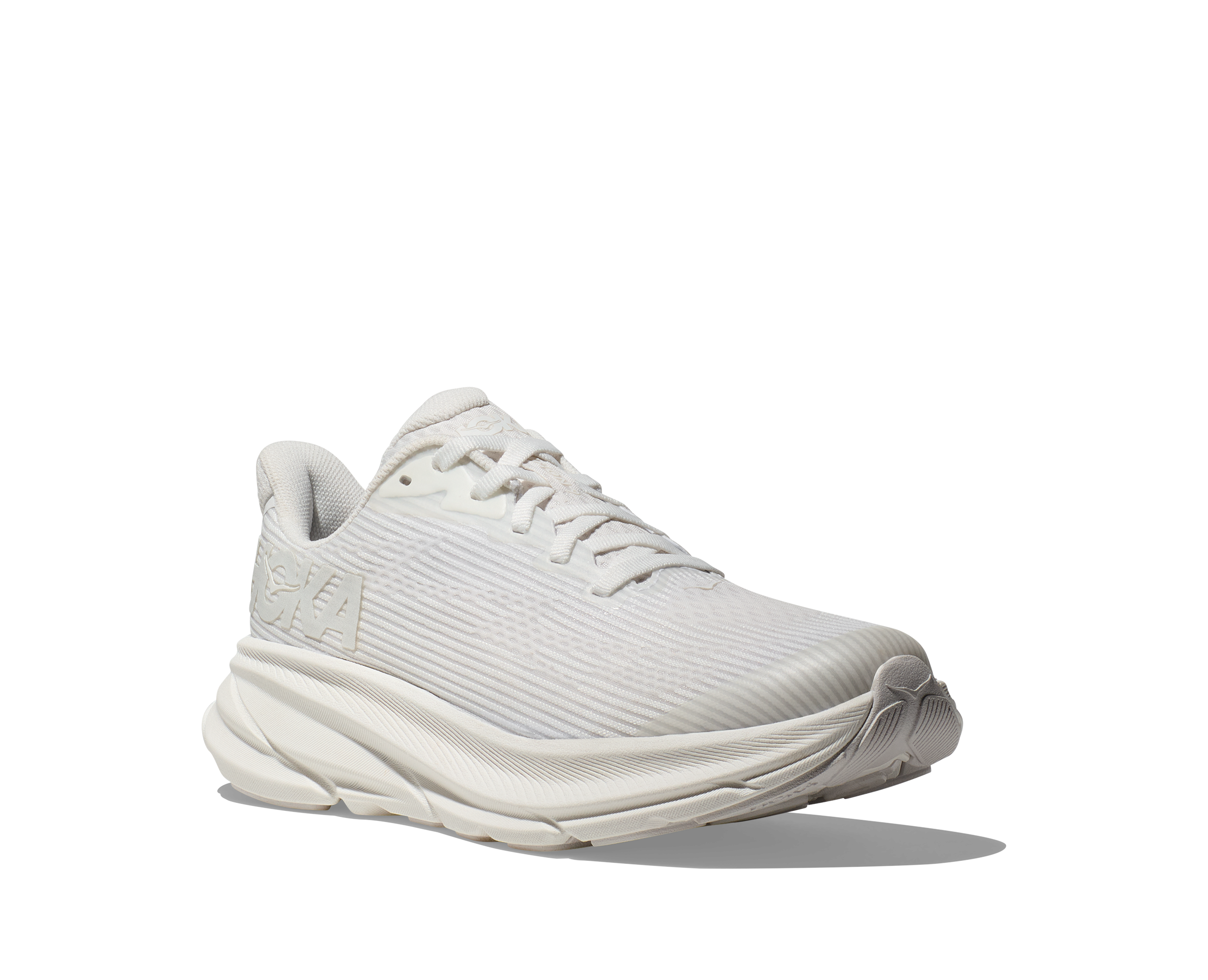 Hoka Clifton 9 Grade School Girls' "White Frost" Running Shoe