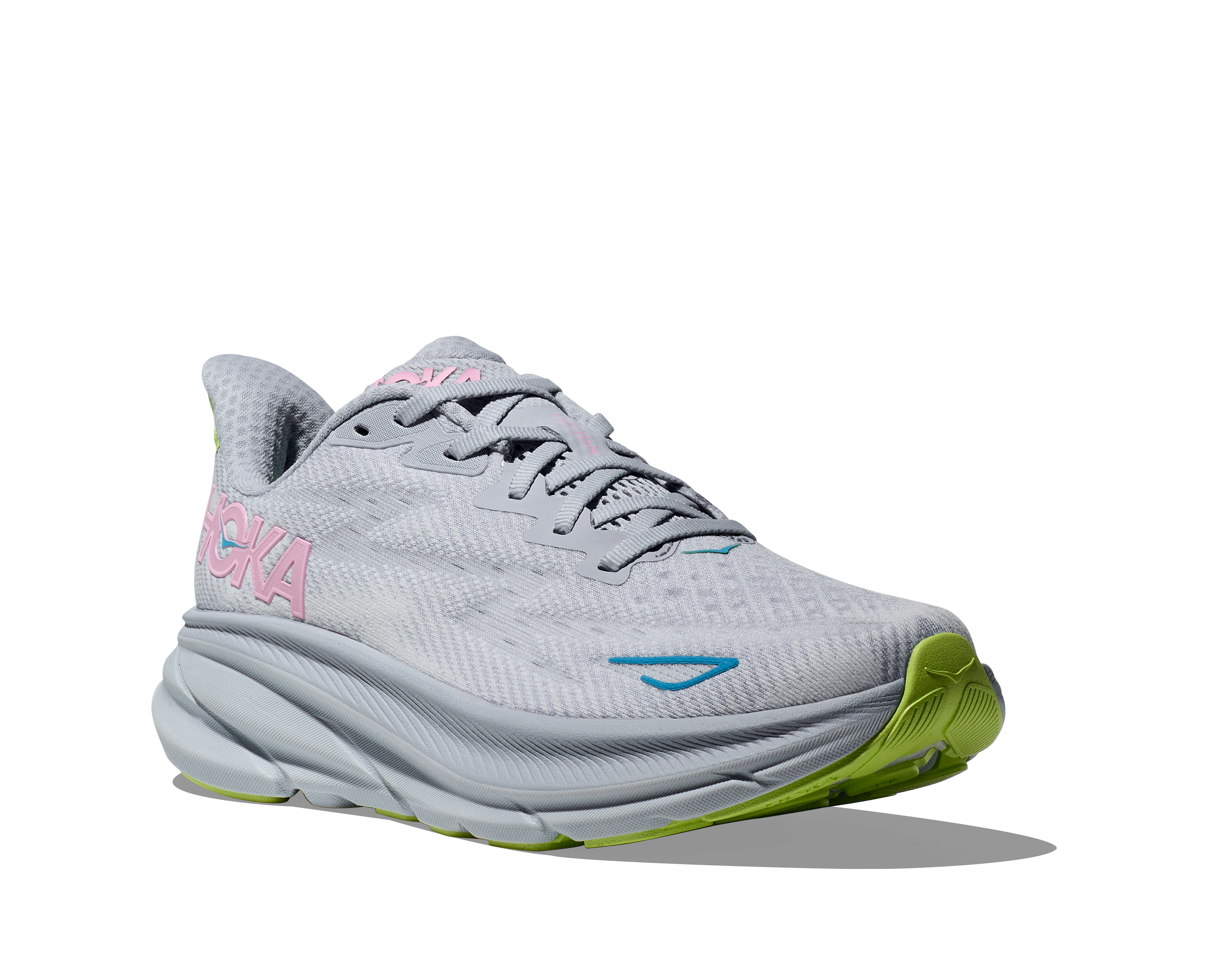 Hoka Clifton 9 "Gull/Sea Ice" Women's Running Shoe - BLUE/PINK Thumbnail View 4