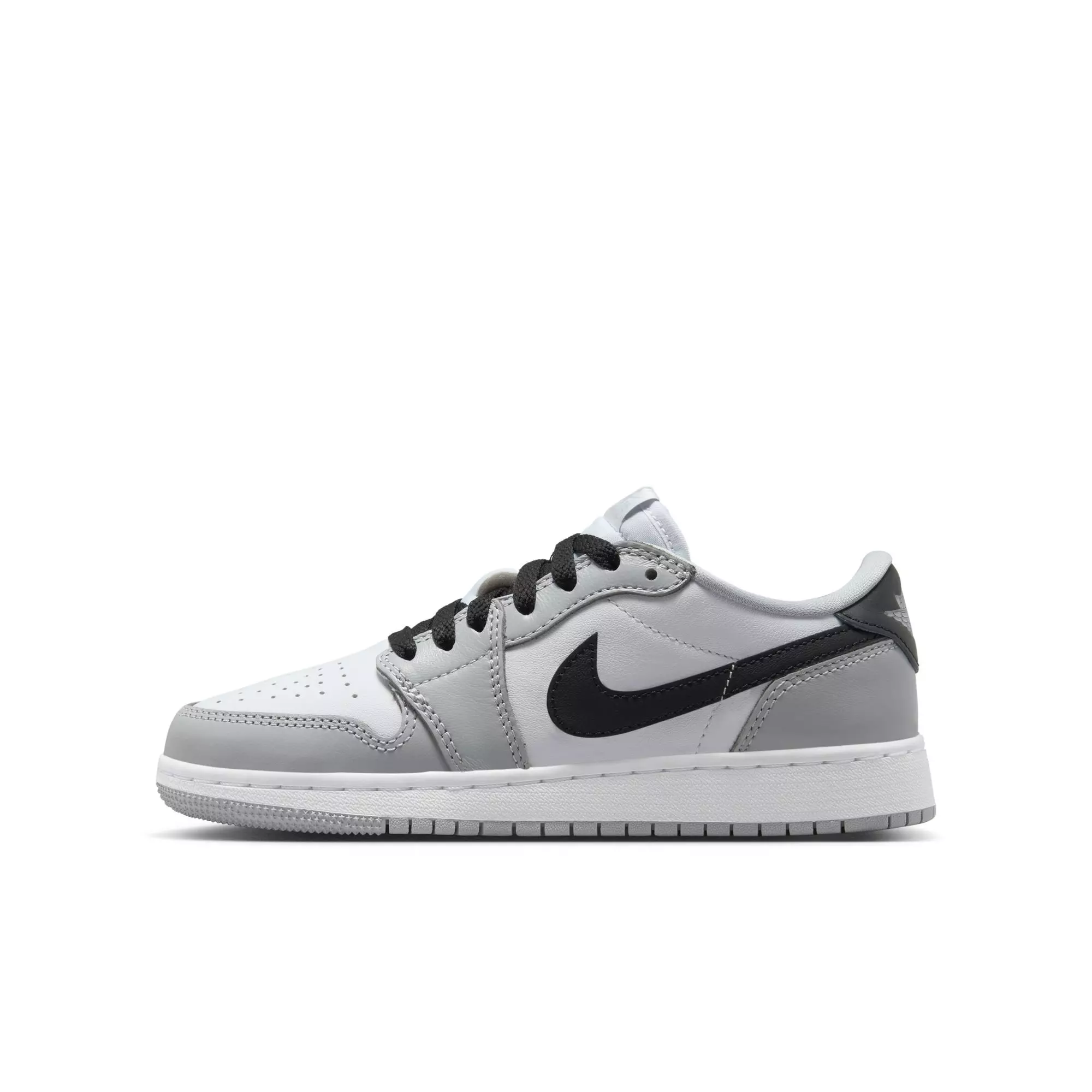 Jordan 1 Low OG "Wolf Grey" Grade School Kids' Shoe - WHITE/BLACK/WOLF GREY