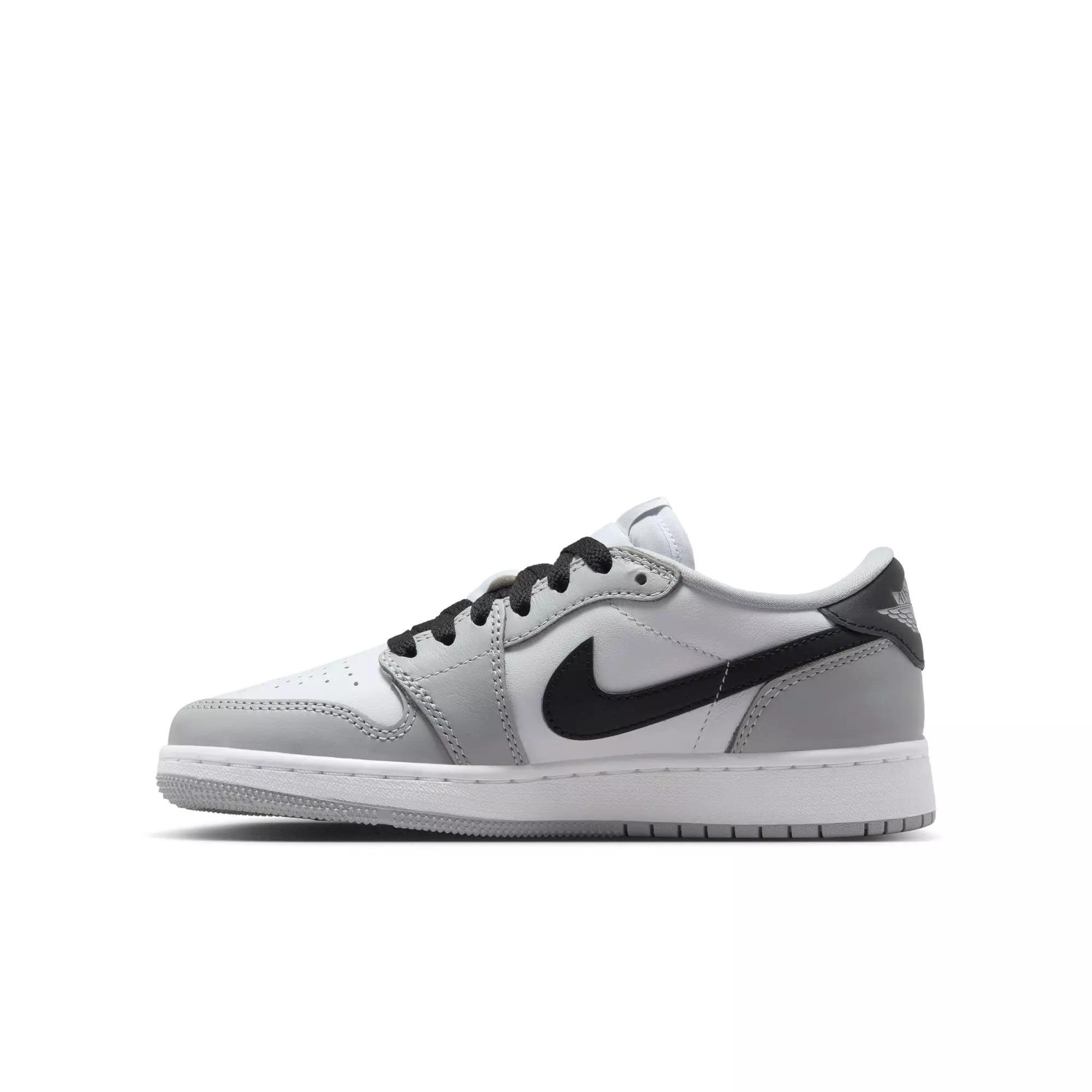 Jordan 1 Low OG "Wolf Grey" Grade School Kids' Shoe - WHITE/BLACK/WOLF GREY