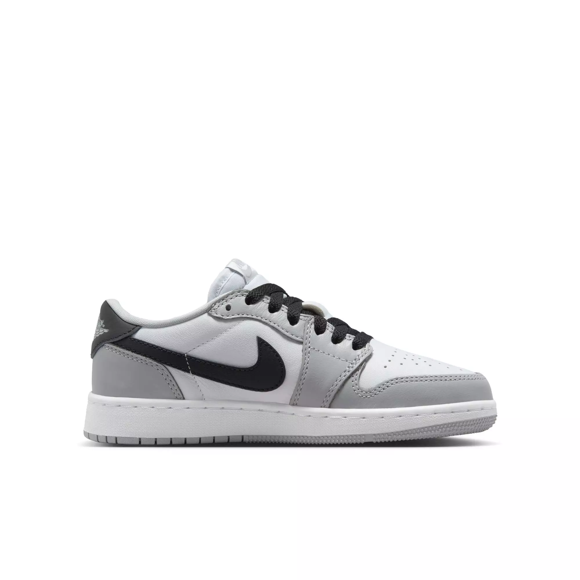 Jordan 1 Low OG "Wolf Grey" Grade School Kids' Shoe - WHITE/BLACK/WOLF GREY