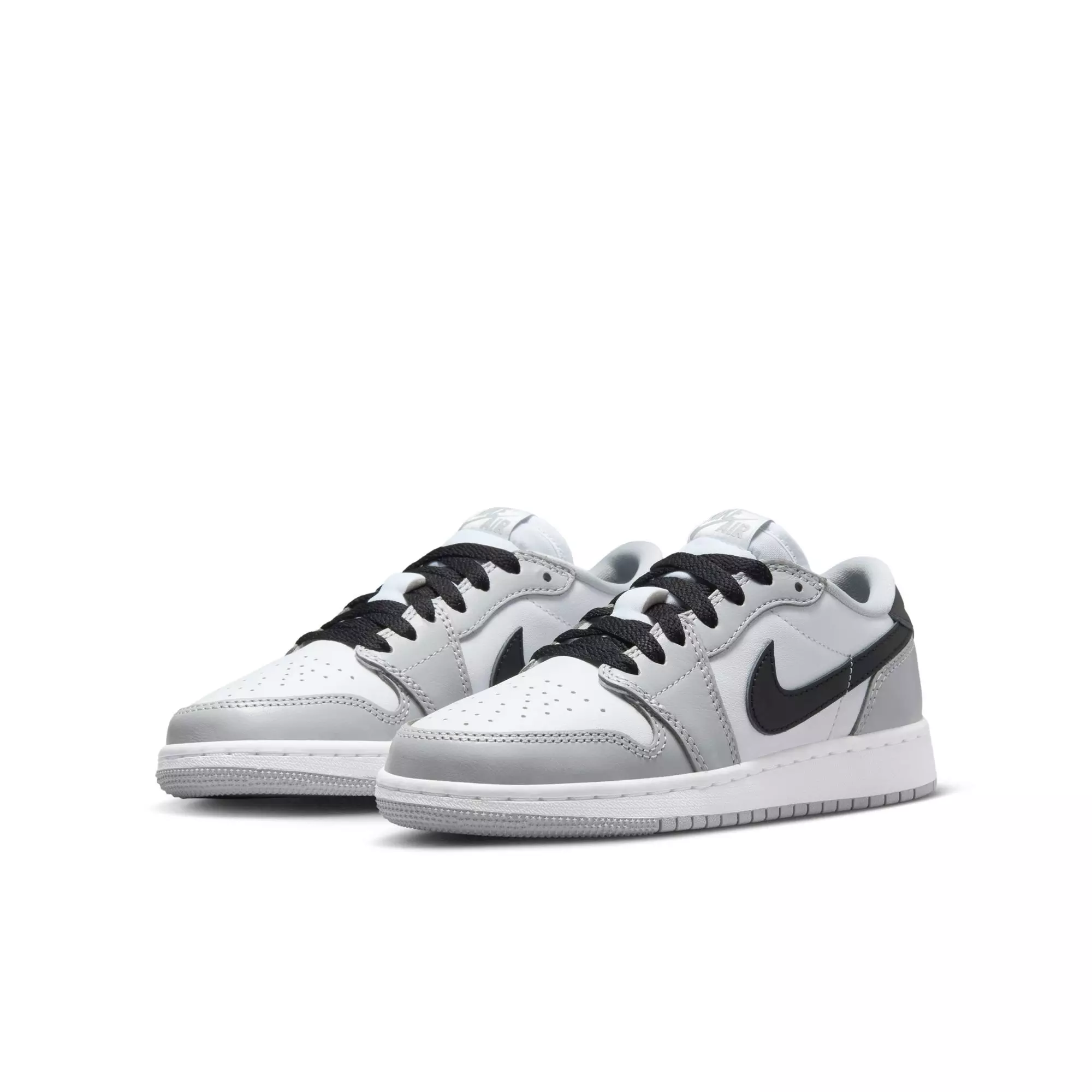 Jordan 1 Low OG "Wolf Grey" Grade School Kids' Shoe - WHITE/BLACK/WOLF GREY