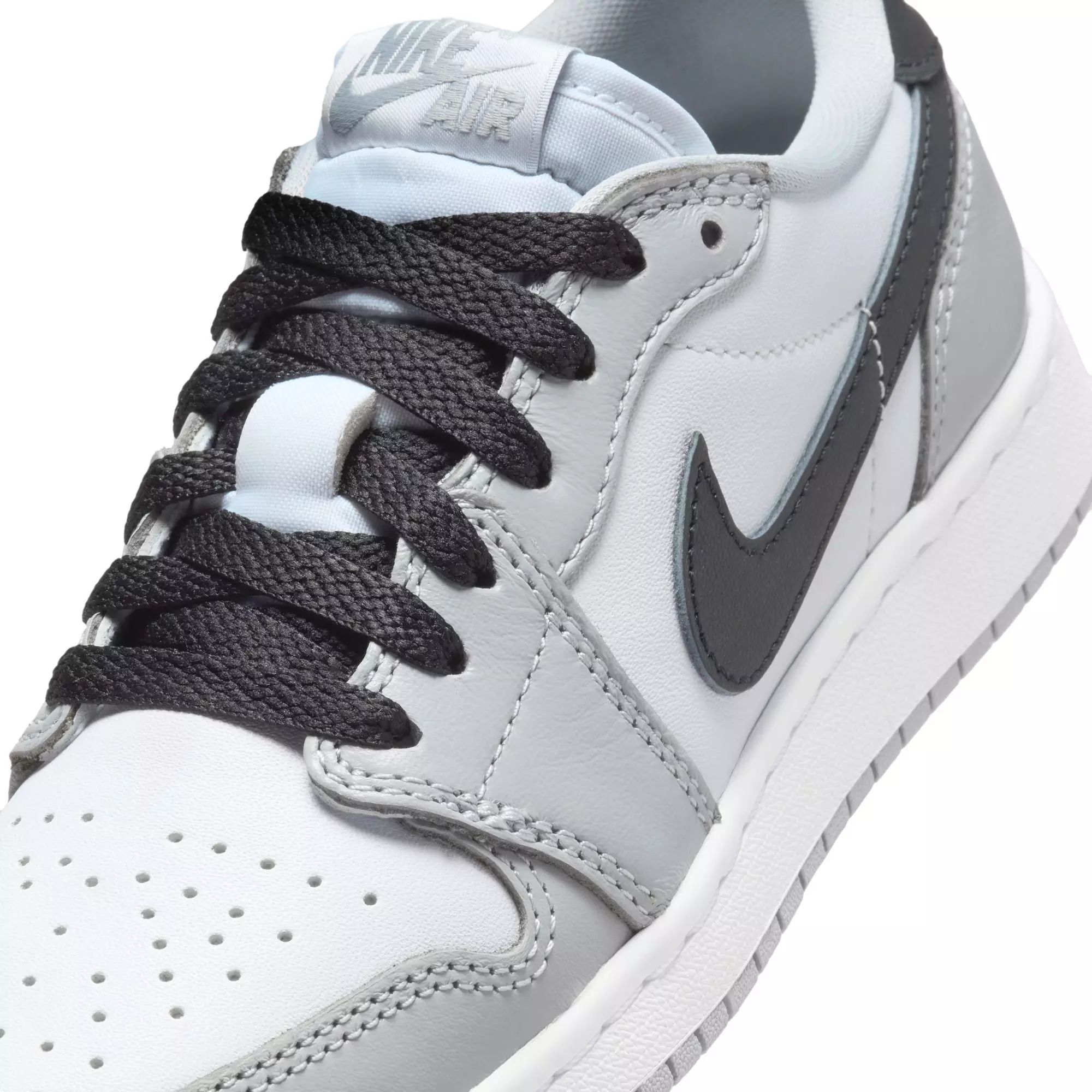 Jordan 1 Low OG "Wolf Grey" Grade School Kids' Shoe - WHITE/BLACK/WOLF GREY