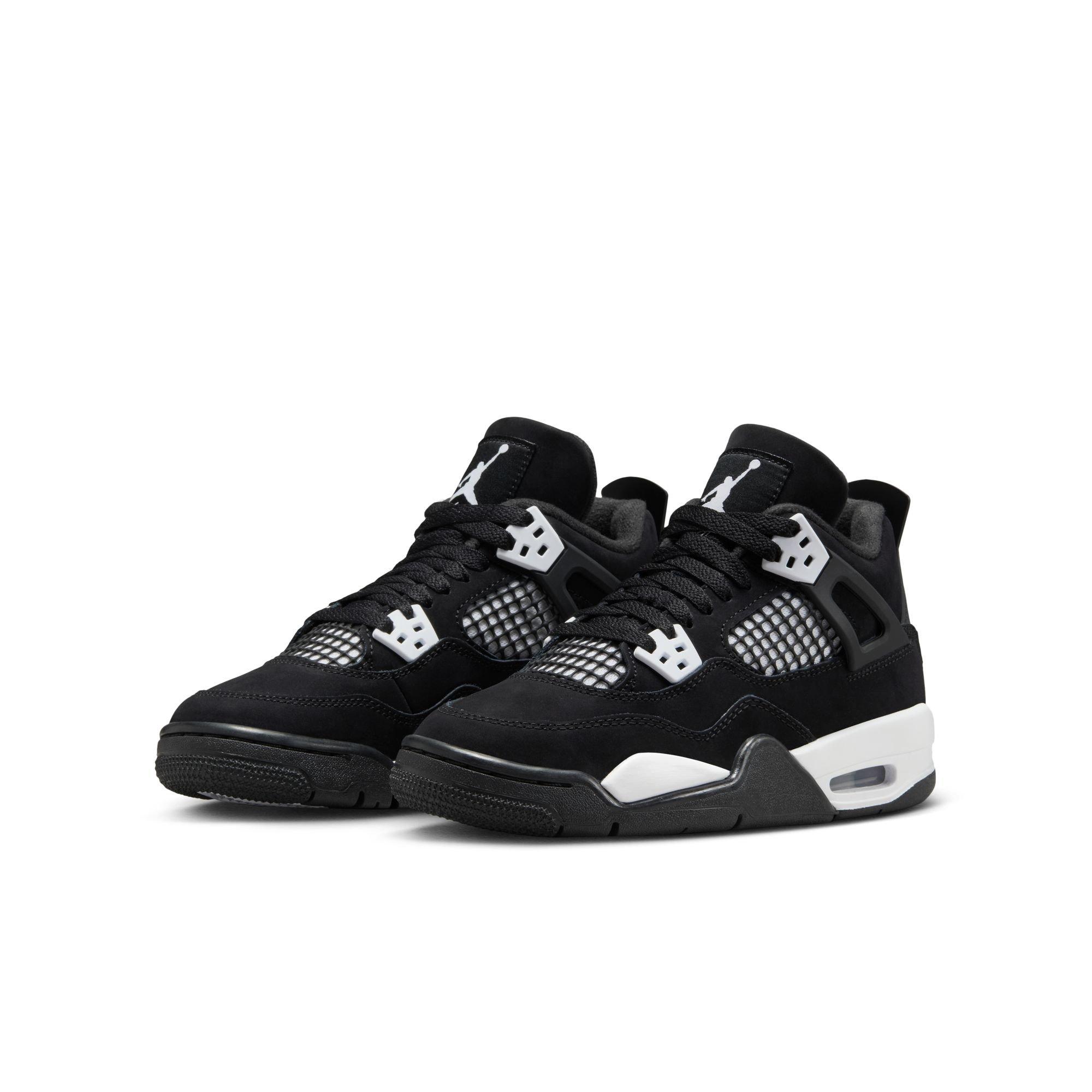Jordan 4 Retro "White Thunder" Grade School Kids' Shoe - BLACK/WHITE Thumbnail View 3