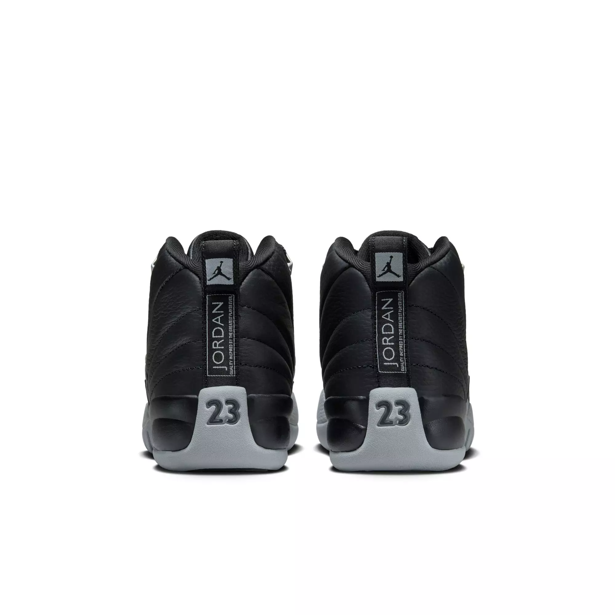 Jordan 12 Retro "Black and Wolf Grey" Grade School Kids' Shoe - BLACK/WOLF GREY/WHITE