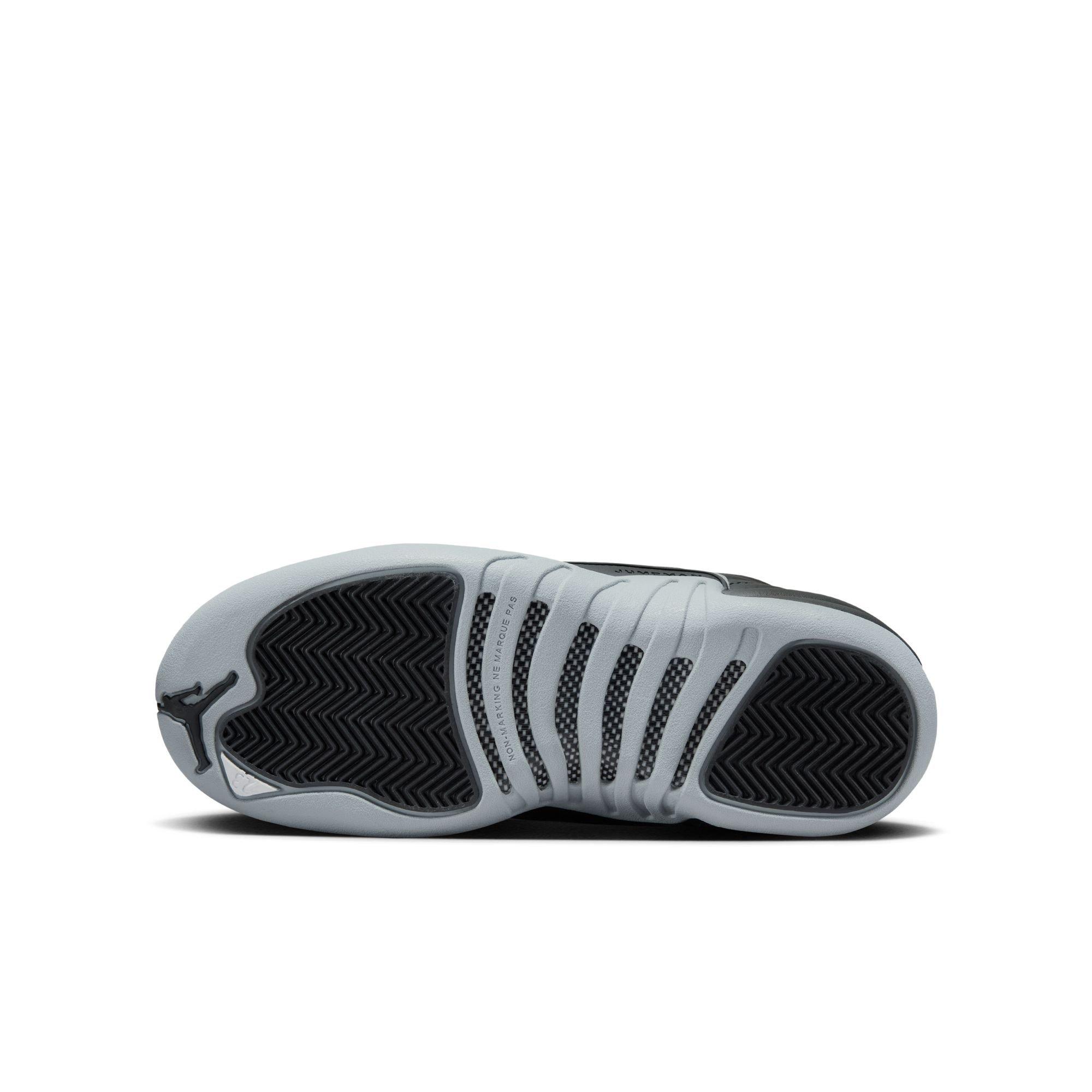 Jordan 12 Retro "Black and Wolf Grey" Grade School Kids' Shoe - BLACK/WOLF GREY/WHITE Thumbnail View 10