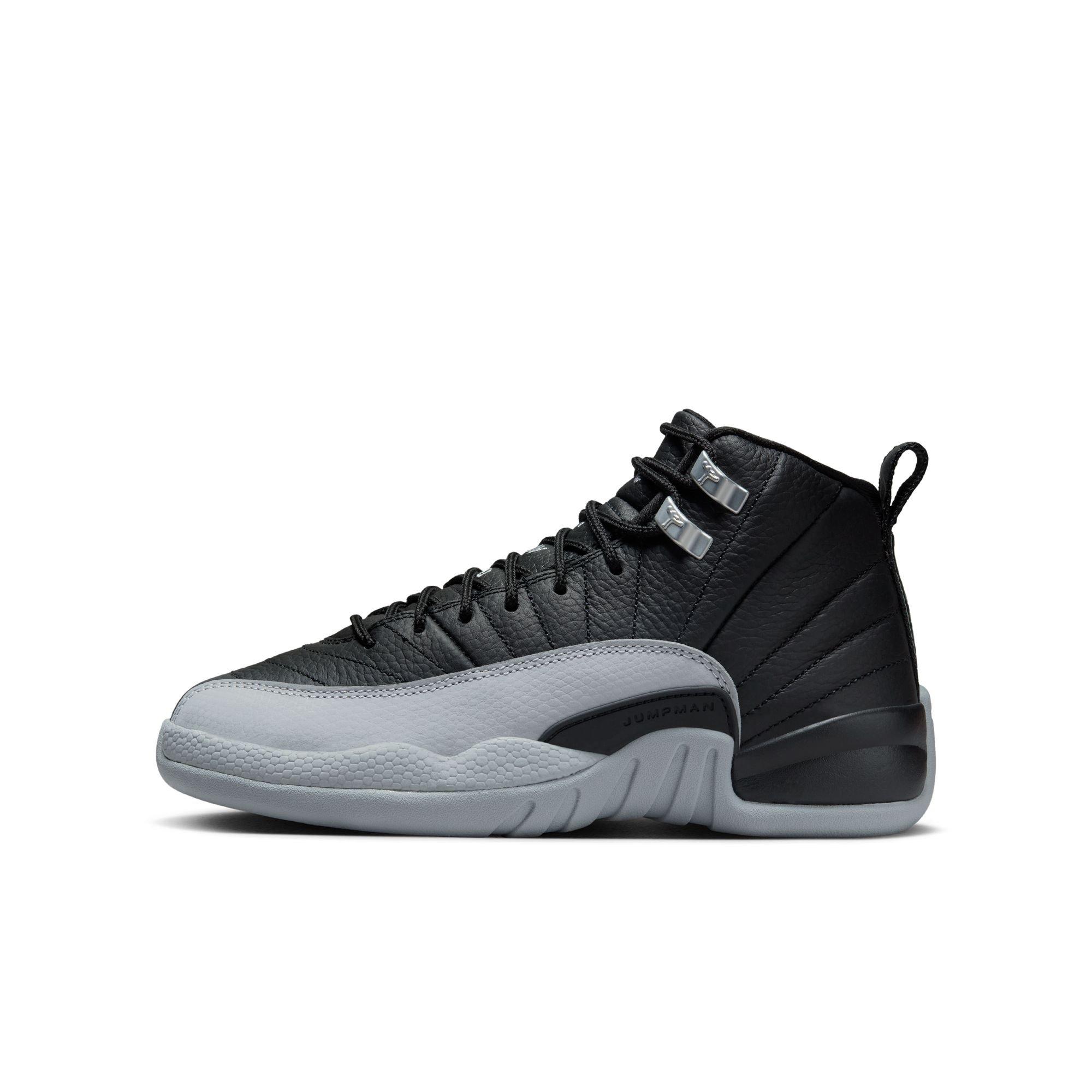 Jordan 12 Retro "Black and Wolf Grey" Grade School Kids' Shoe - BLACK/WOLF GREY/WHITE Thumbnail View 6