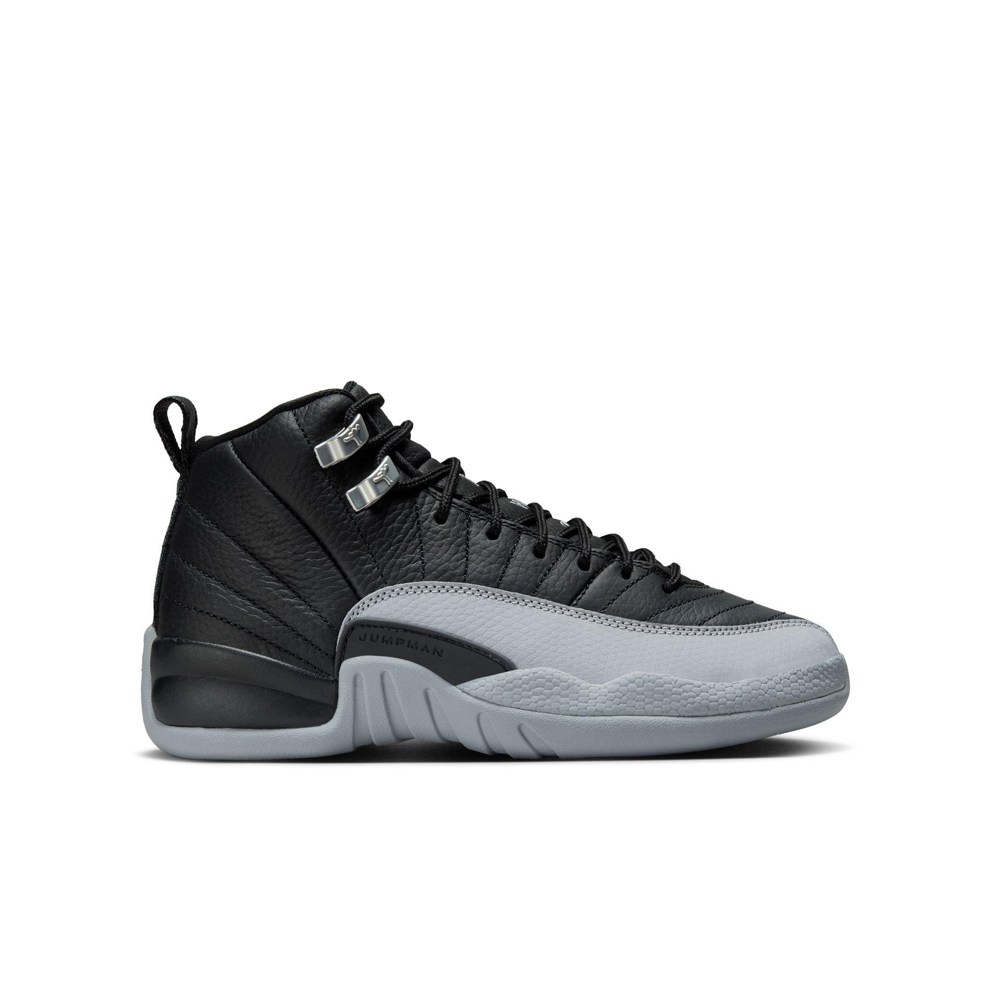 Jordan 12 Retro "Black and Wolf Grey" Grade School Kids' Shoe - BLACK/WOLF GREY/WHITE Thumbnail View 1