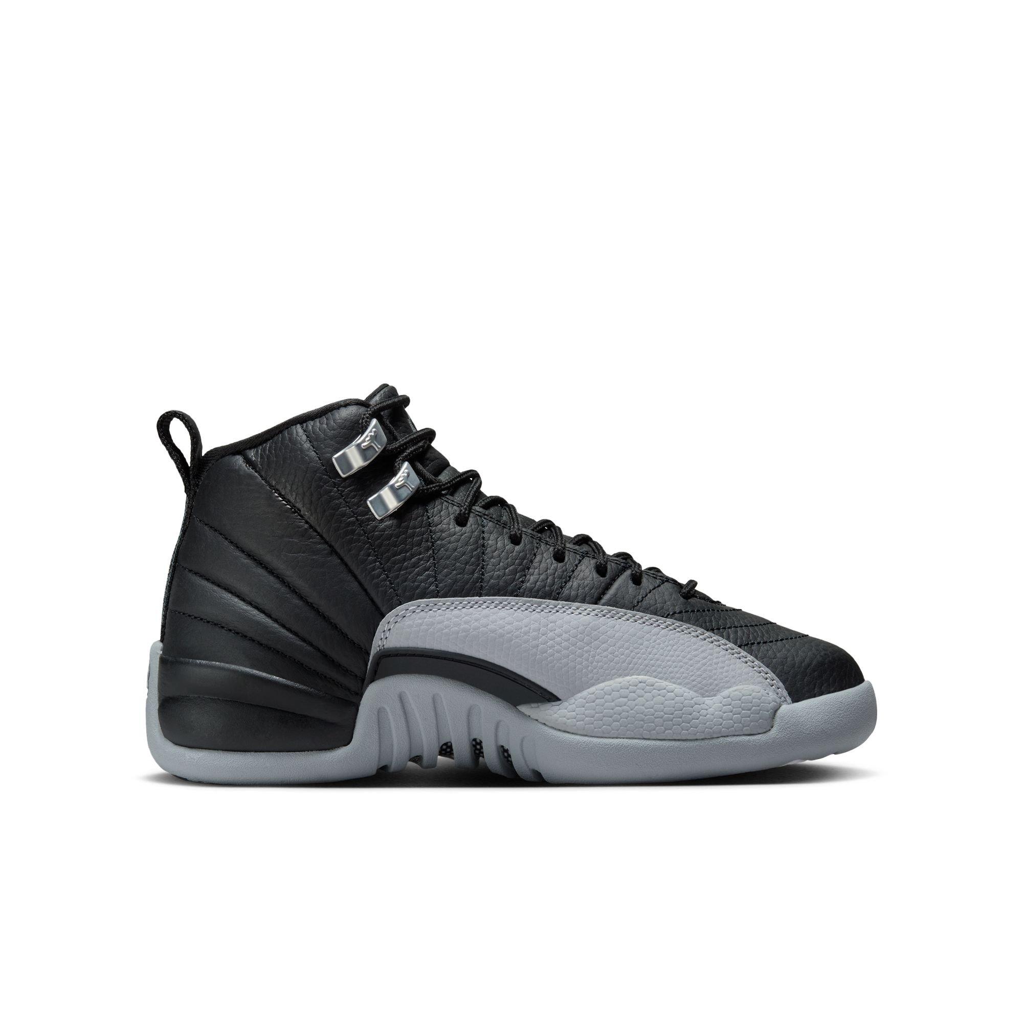 Jordan 12 Retro "Black and Wolf Grey" Grade School Kids' Shoe - BLACK/WOLF GREY/WHITE Thumbnail View 2