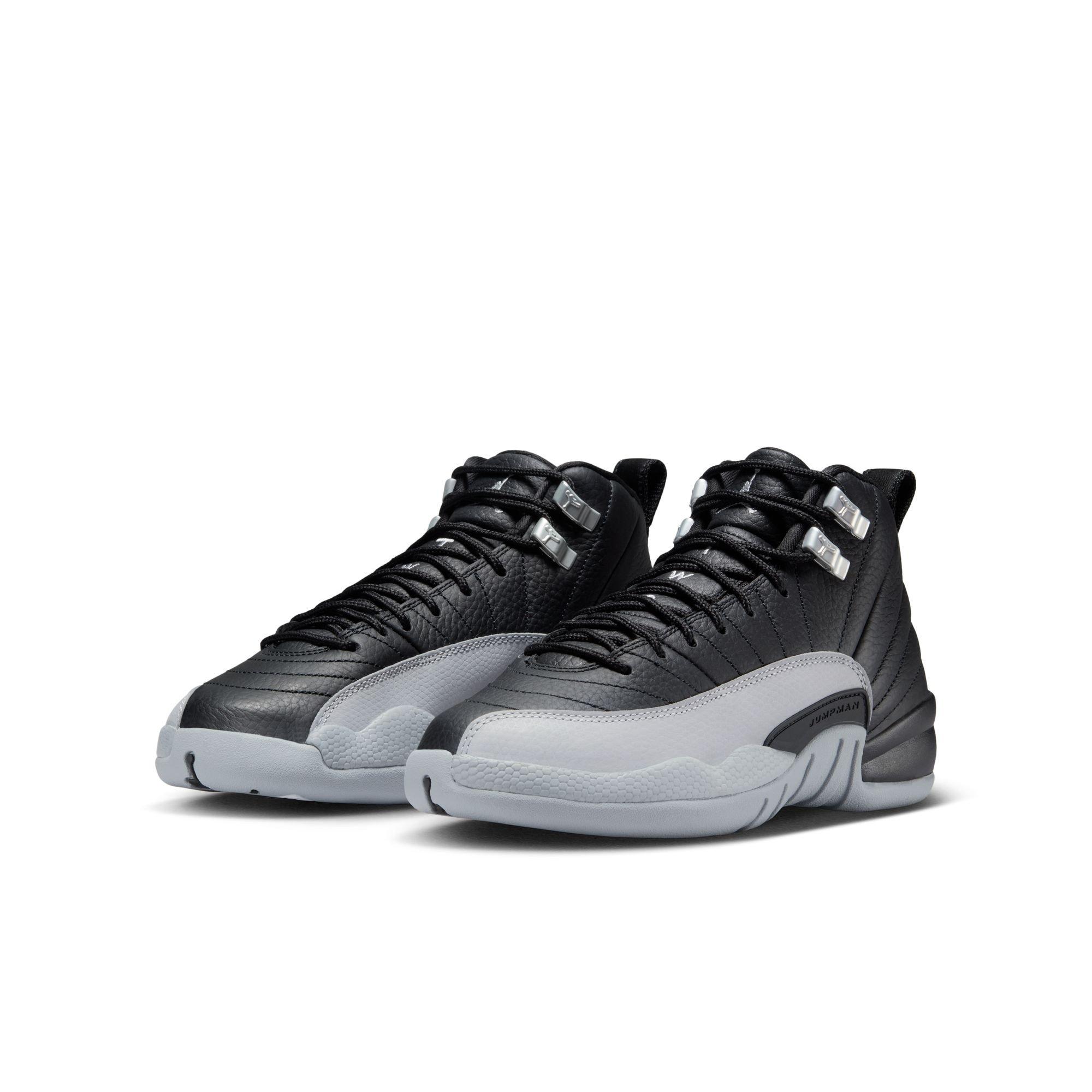 Jordan 12 Retro "Black and Wolf Grey" Grade School Kids' Shoe - BLACK/WOLF GREY/WHITE Thumbnail View 3