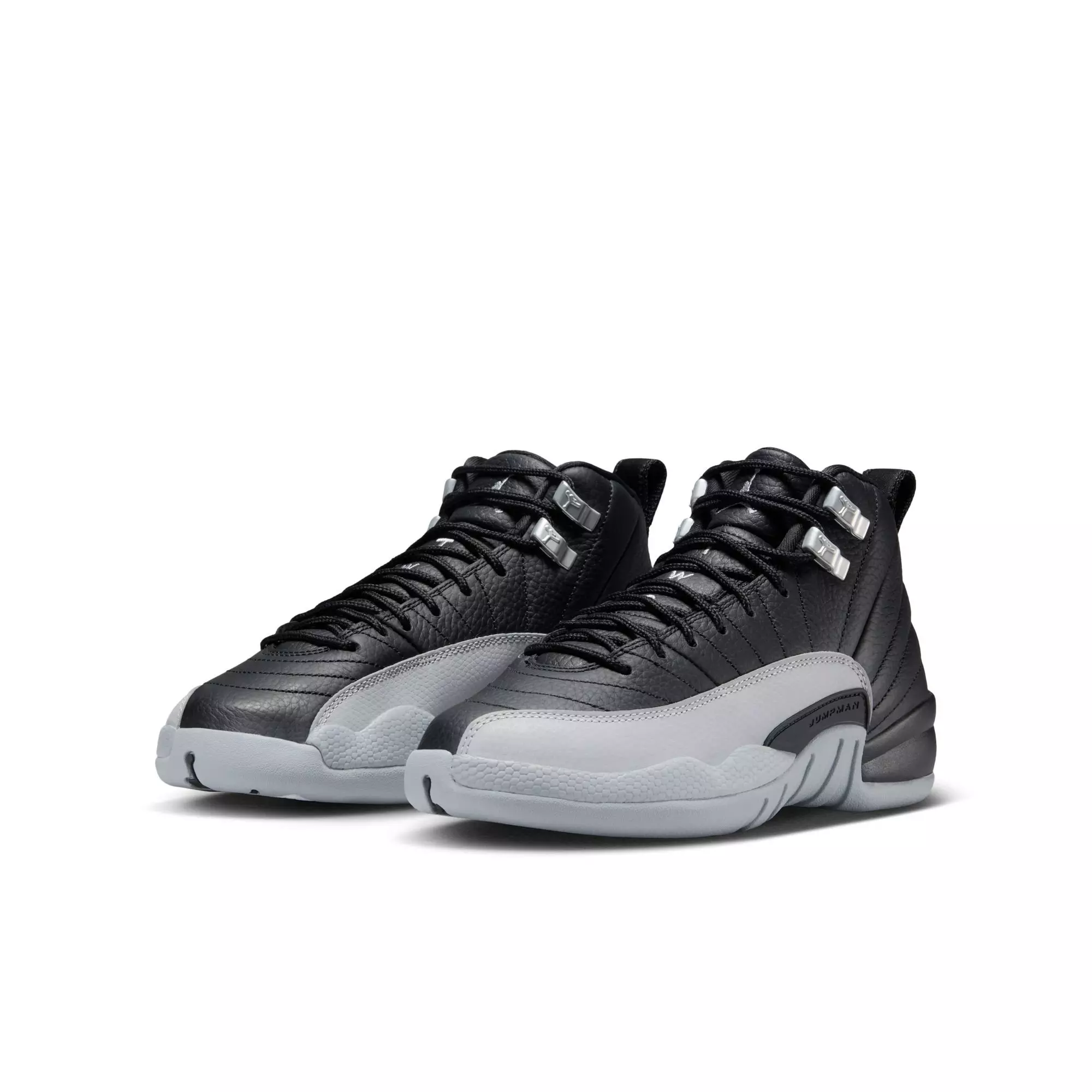 Jordan 12 Retro "Black and Wolf Grey" Grade School Kids' Shoe - BLACK/WOLF GREY/WHITE