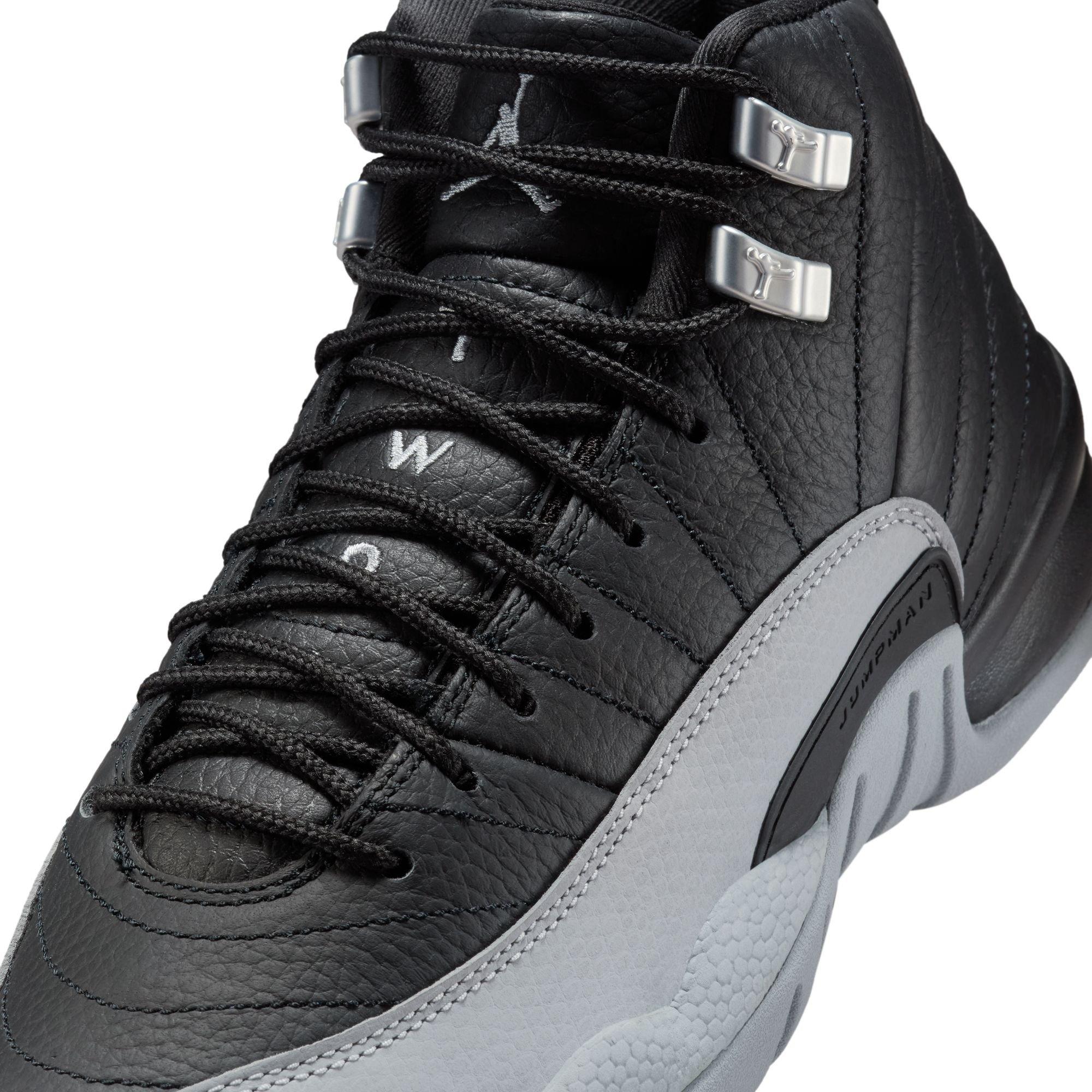 Jordan 12 Retro "Black and Wolf Grey" Grade School Kids' Shoe - BLACK/WOLF GREY/WHITE Thumbnail View 4