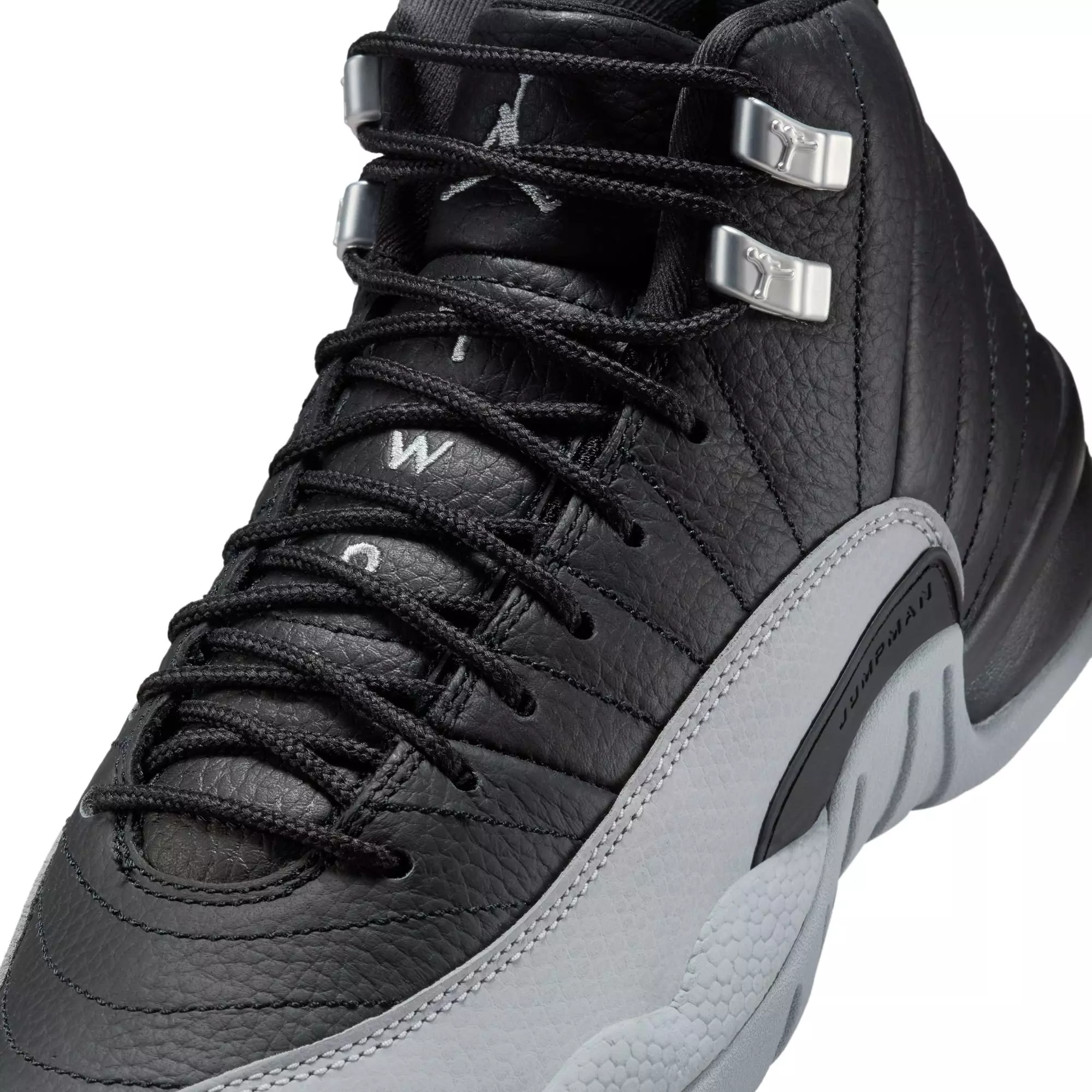 Jordan 12 Retro "Black and Wolf Grey" Grade School Kids' Shoe - BLACK/WOLF GREY/WHITE