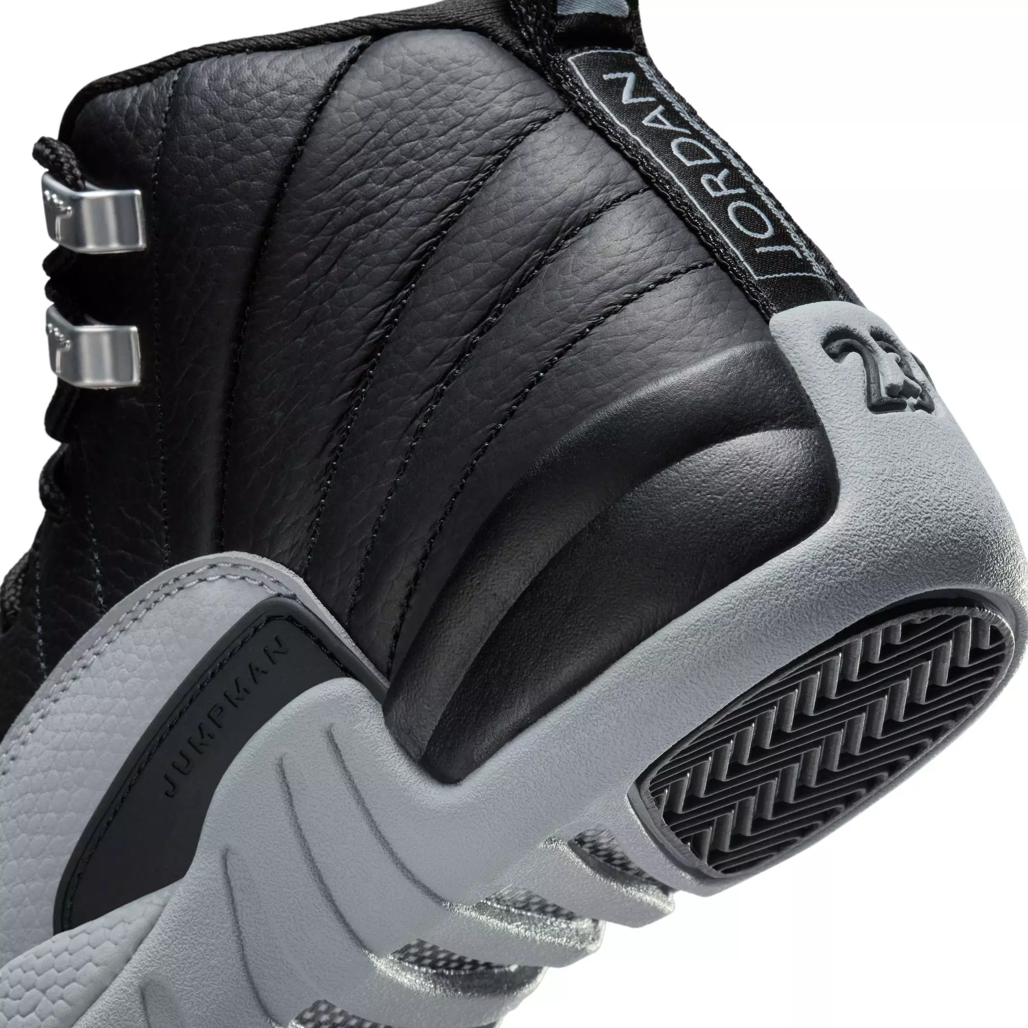 Jordan 12 Retro "Black and Wolf Grey" Grade School Kids' Shoe - BLACK/WOLF GREY/WHITE