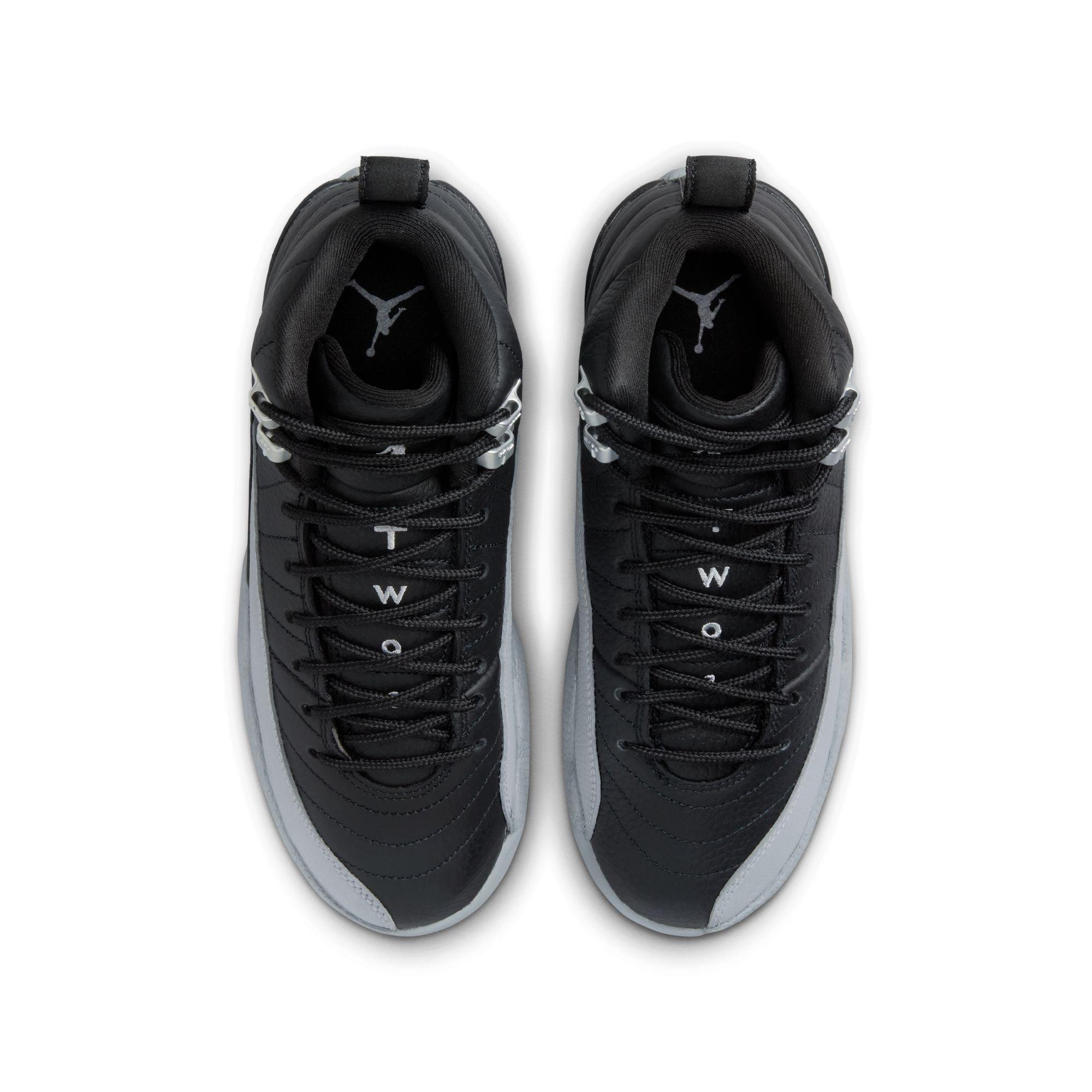 Jordan 12 Retro "Black and Wolf Grey" Grade School Kids' Shoe - BLACK/WOLF GREY/WHITE Thumbnail View 9