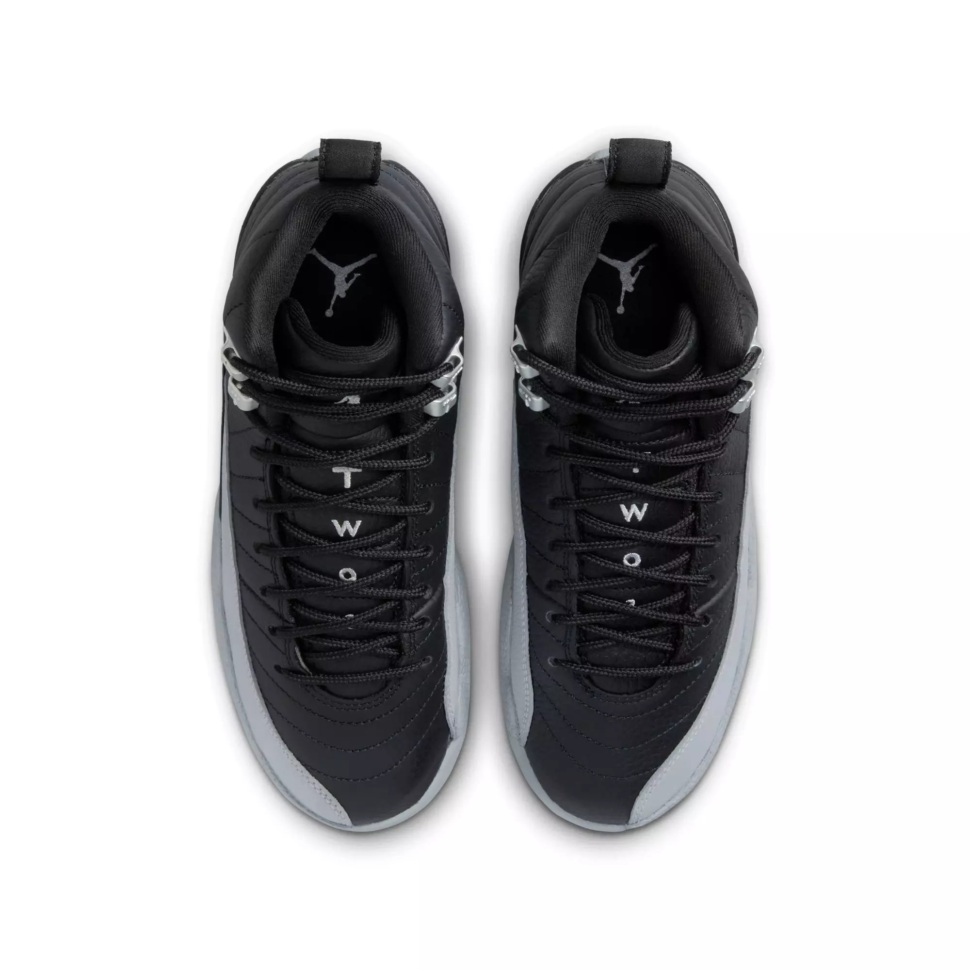 Jordan 12 Retro "Black and Wolf Grey" Grade School Kids' Shoe - BLACK/WOLF GREY/WHITE