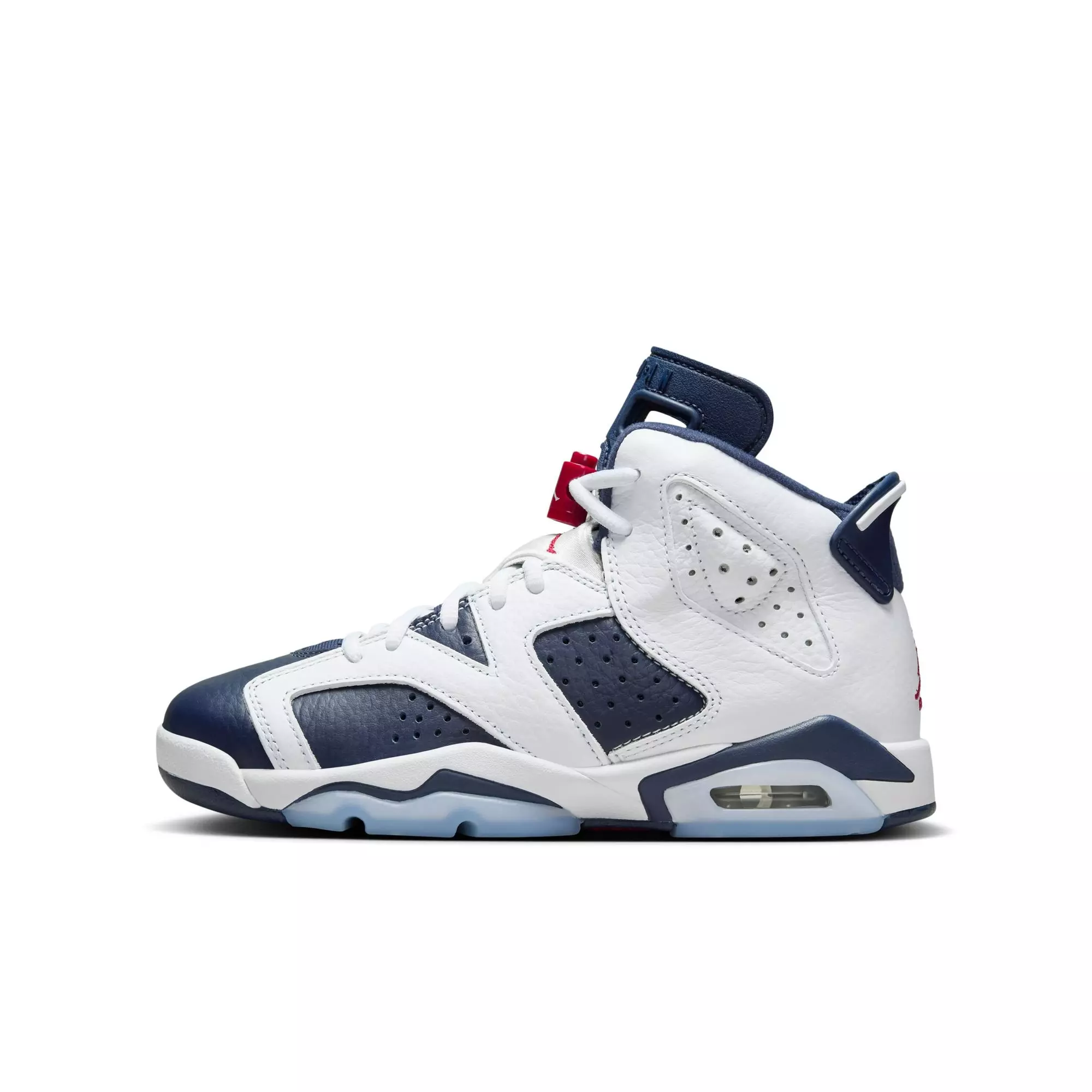 Jordan 6 Retro "White And Midnight Navy" Grade School Kids' Shoe - WHITE/VARSITY RED/MIDNIGHT NAVY
