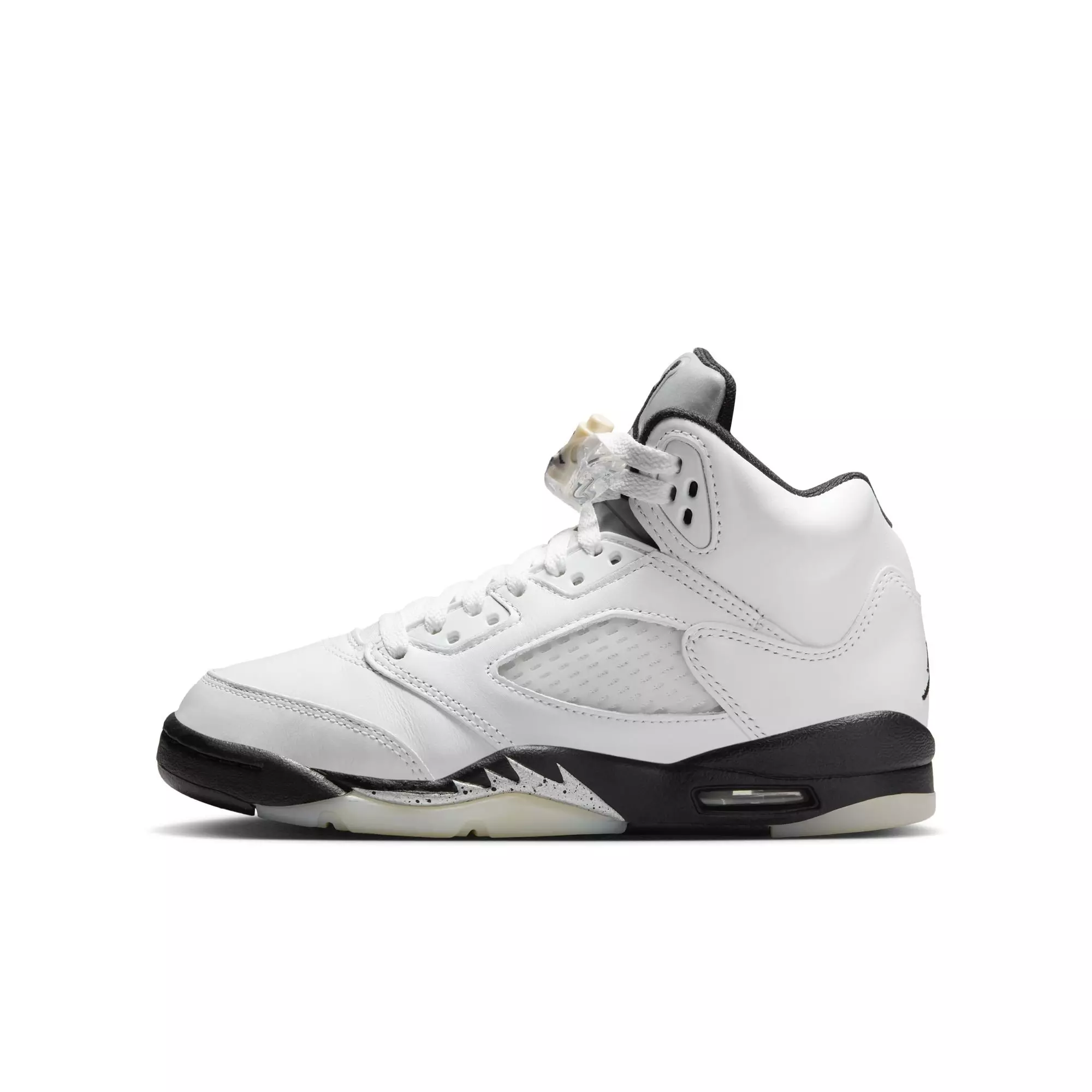 Jordan 5 Retro "White and Black" Grade School Kids' Shoe - WHITE/BLACK/METALLIC SILVER
