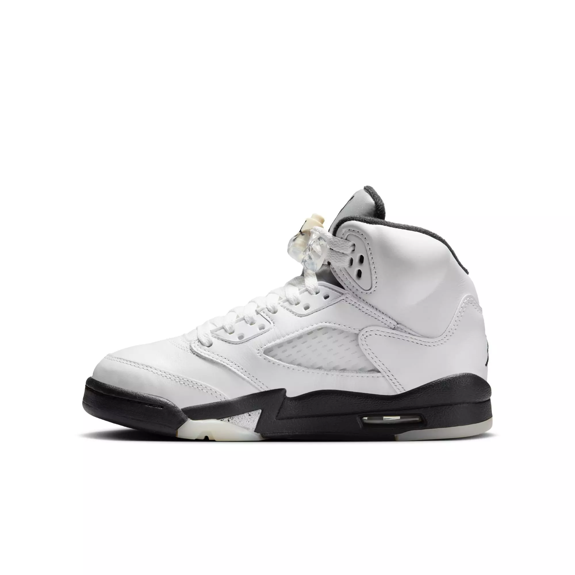 Jordan 5 Retro "White and Black" Grade School Kids' Shoe - WHITE/BLACK/METALLIC SILVER