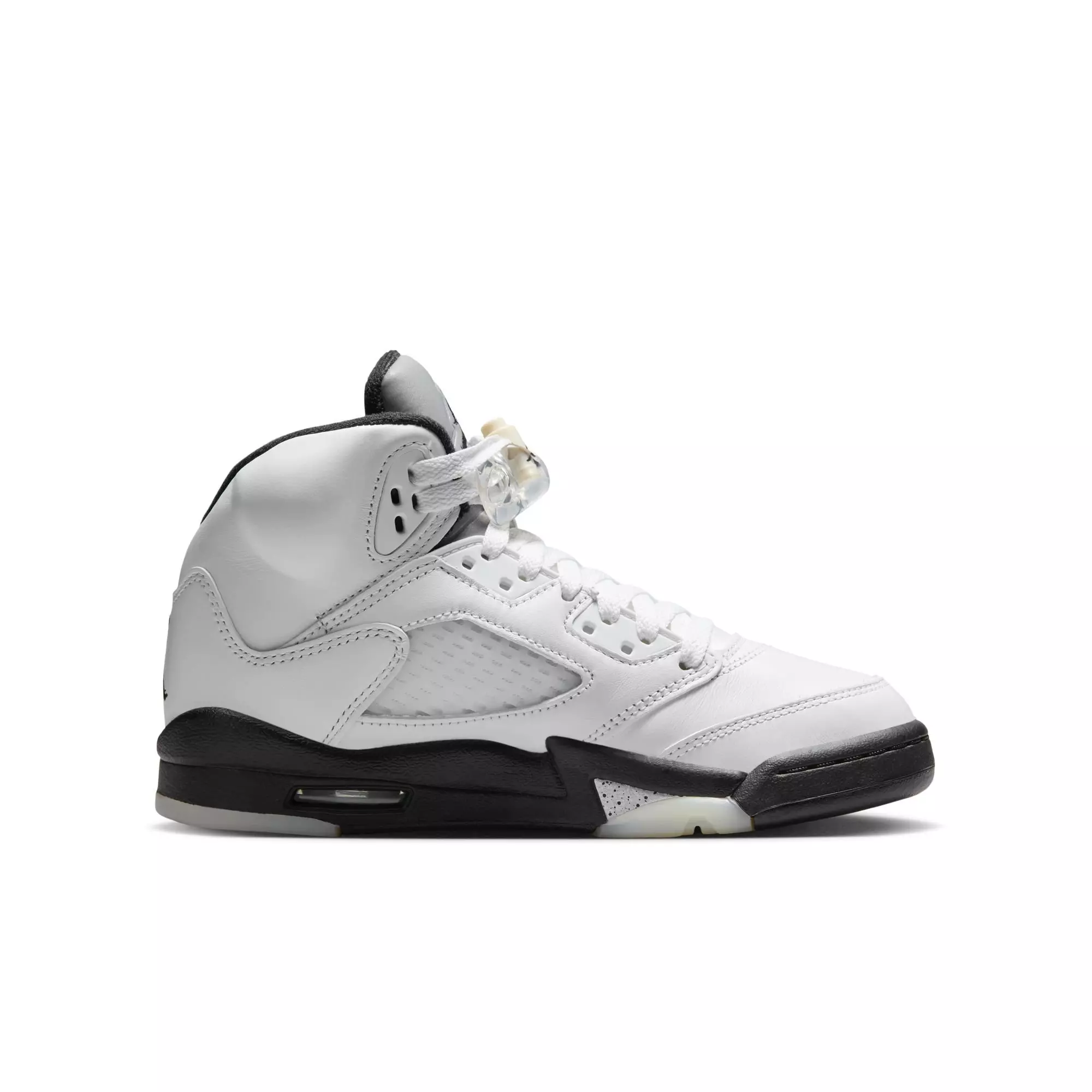 Jordan 5 Retro "White and Black" Grade School Kids' Shoe - WHITE/BLACK/METALLIC SILVER