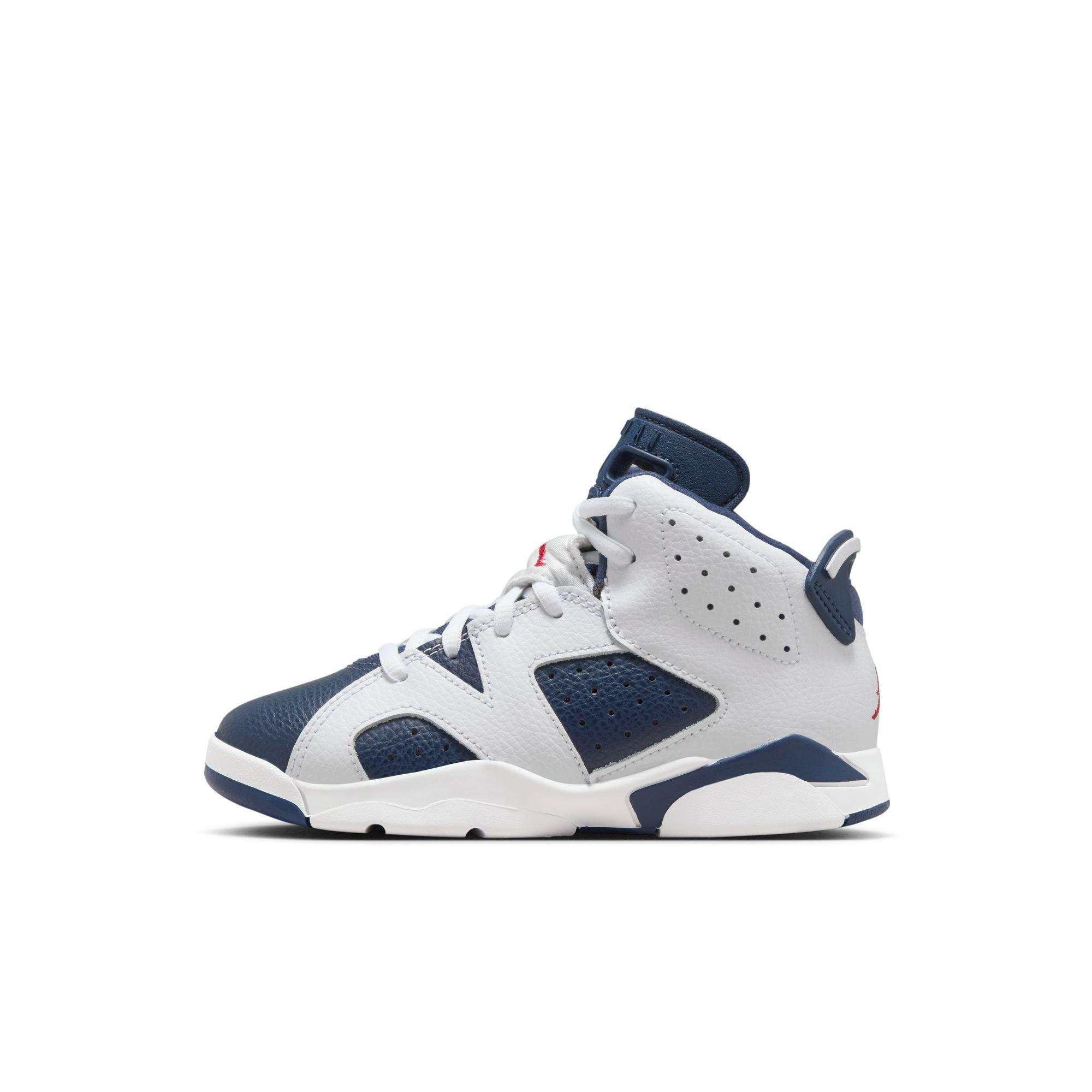Jordan 6 Retro "White And Midnight Navy" Preschool Kids' Shoe - WHITE/VARSITY RED/MIDNIGHT NAVY Thumbnail View 6