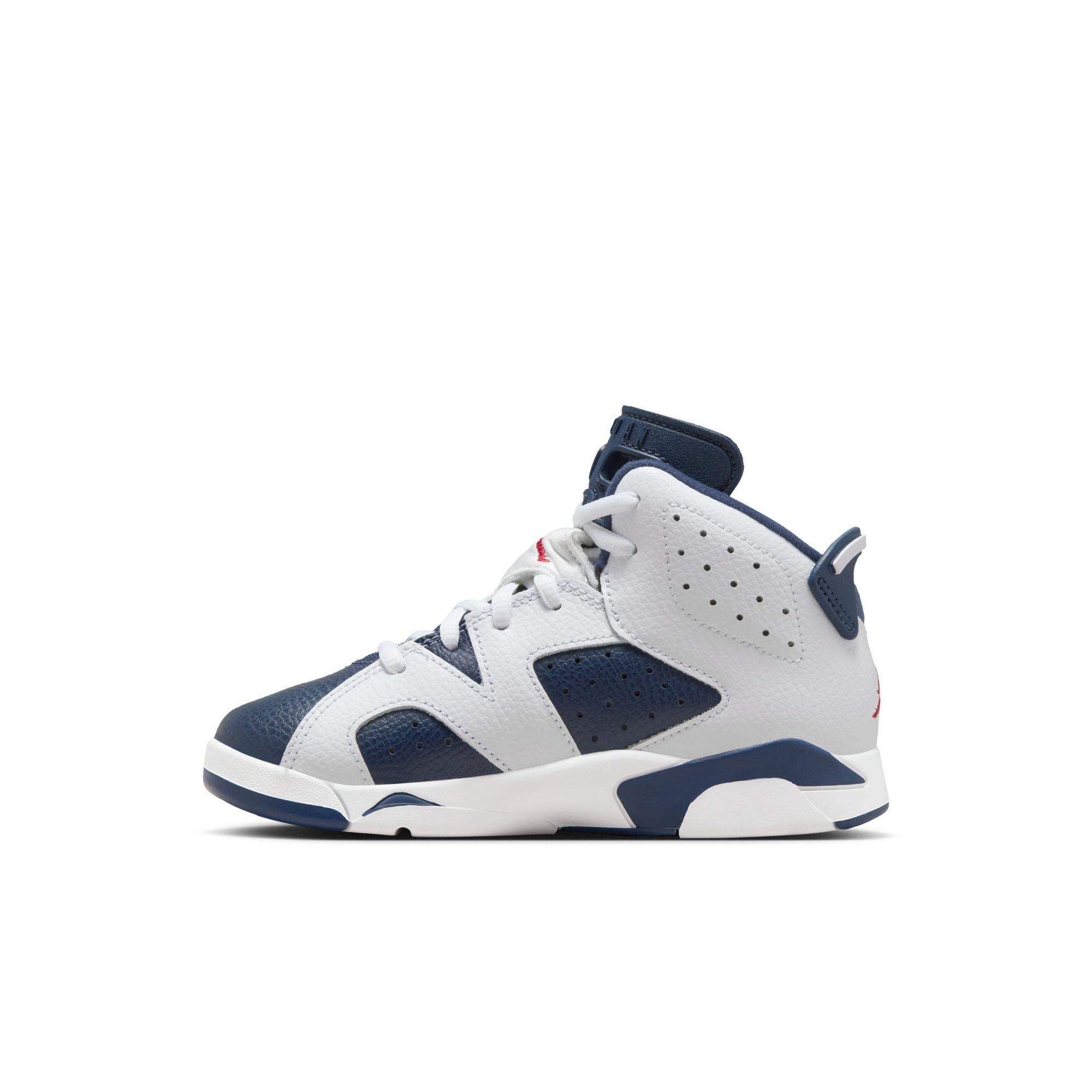 Jordan 6 Retro "White And Midnight Navy" Preschool Kids' Shoe - WHITE/VARSITY RED/MIDNIGHT NAVY Thumbnail View 7
