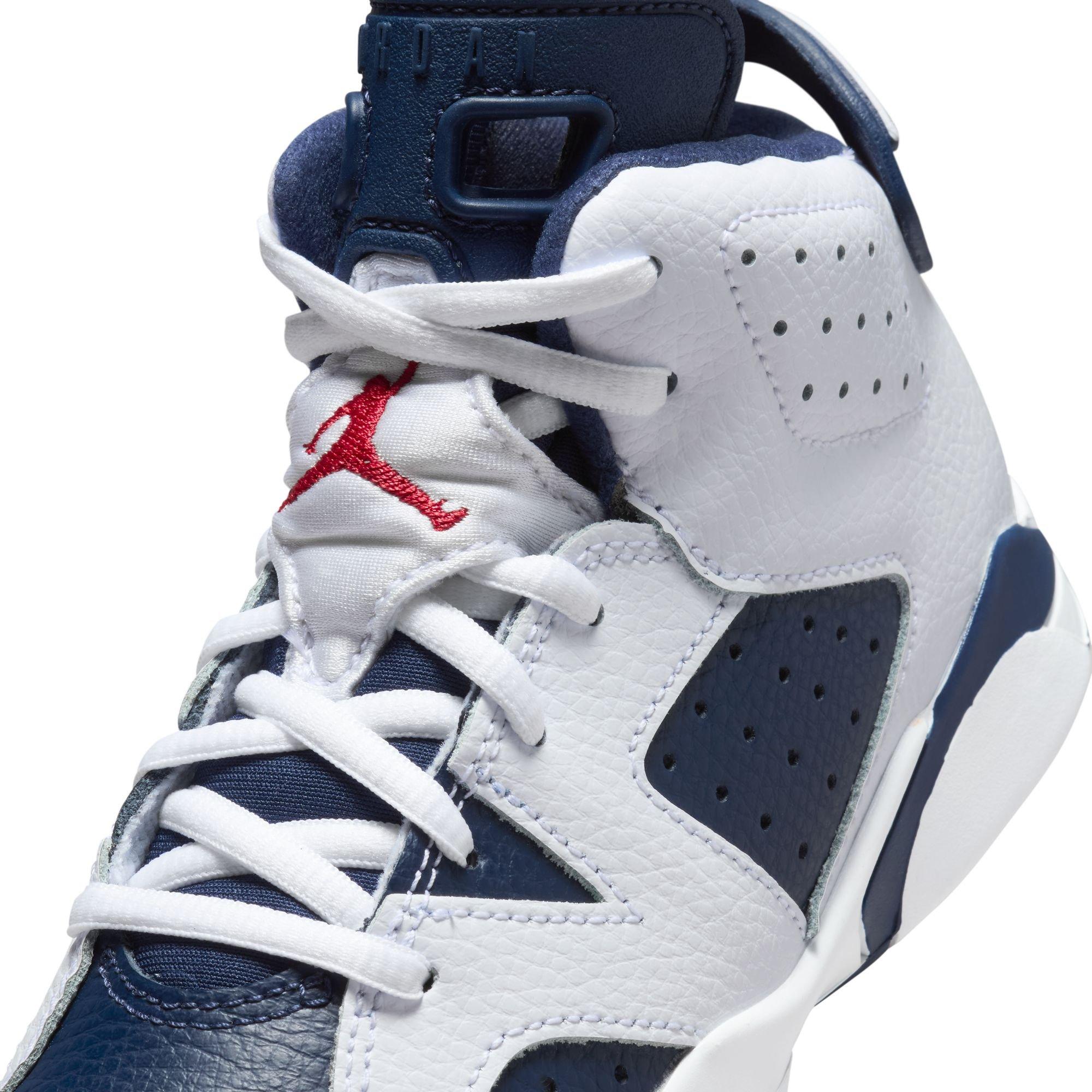 Jordan 6 Retro "White And Midnight Navy" Preschool Kids' Shoe - WHITE/VARSITY RED/MIDNIGHT NAVY Thumbnail View 4