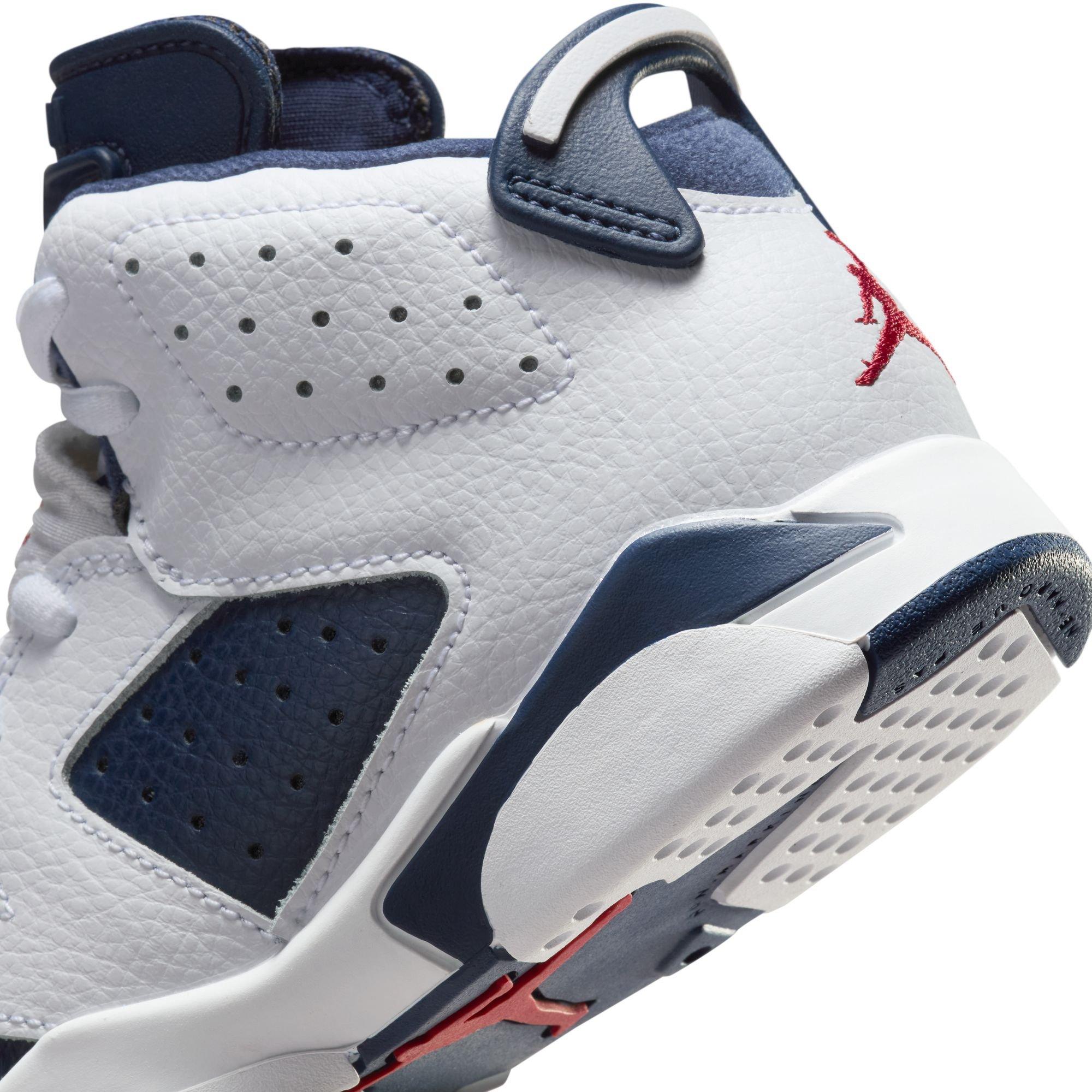 Jordan 6 Retro "White And Midnight Navy" Preschool Kids' Shoe - WHITE/VARSITY RED/MIDNIGHT NAVY Thumbnail View 5