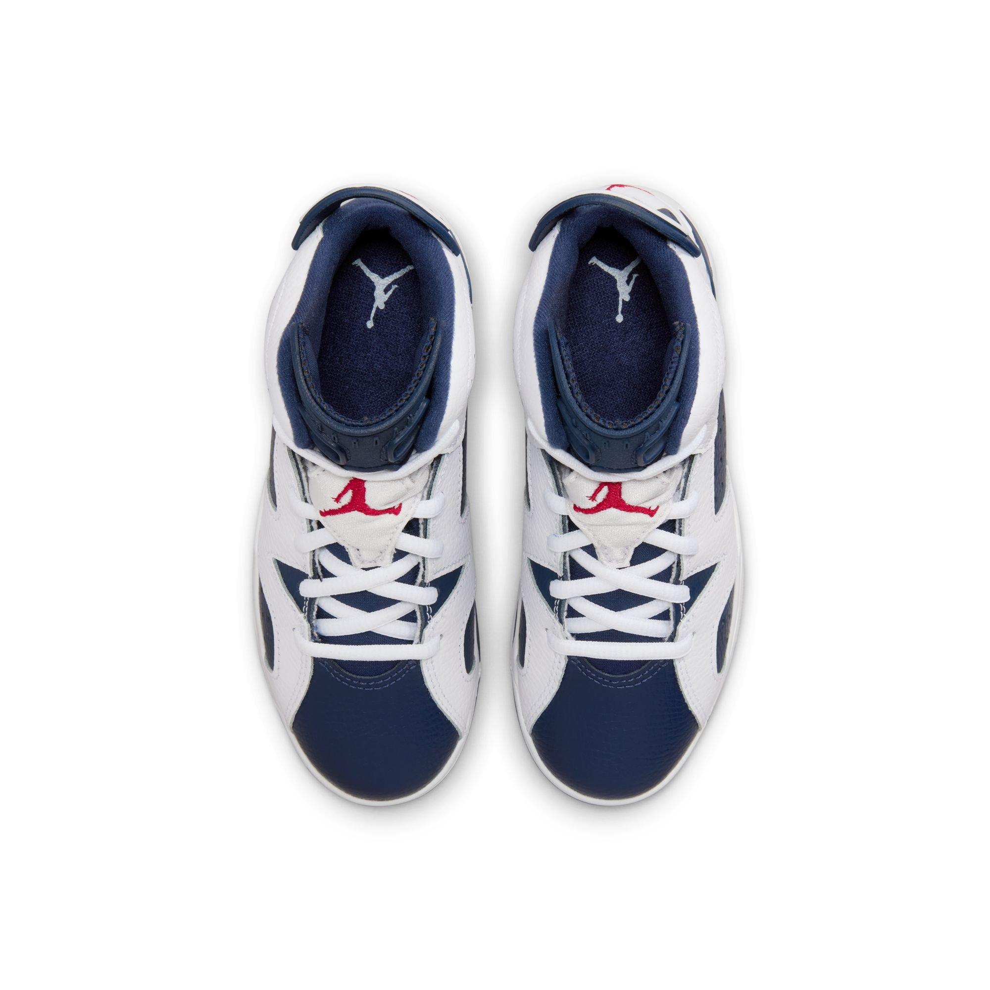 Jordan 6 Retro "White And Midnight Navy" Preschool Kids' Shoe - WHITE/VARSITY RED/MIDNIGHT NAVY Thumbnail View 9