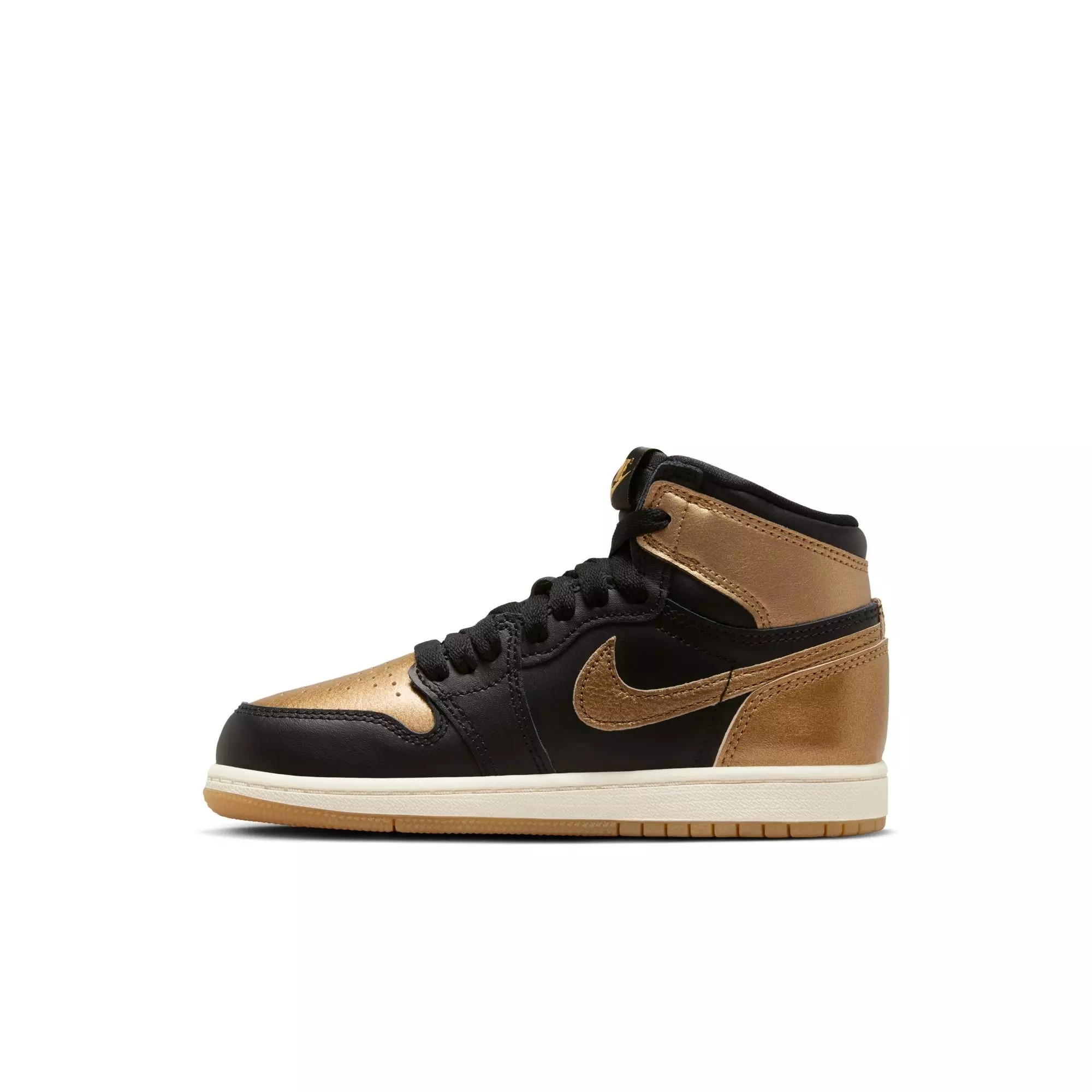 Jordan 1 Retro High OG "Black And Gold" Preschool Kids' Shoe - BLACK/METALLIC GOLD/SAIL