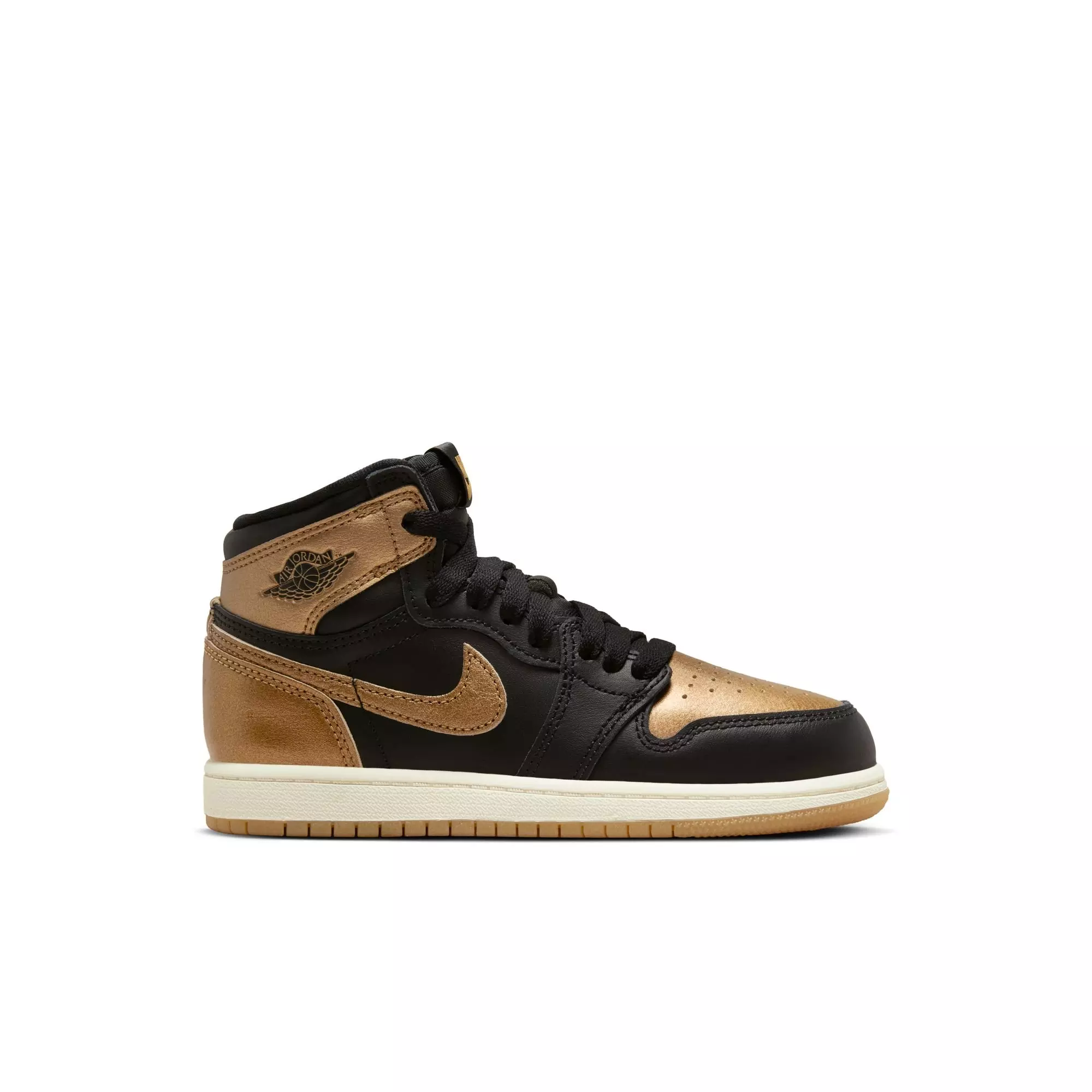 Jordan 1 Retro High OG "Black And Gold" Preschool Kids' Shoe - BLACK/METALLIC GOLD/SAIL