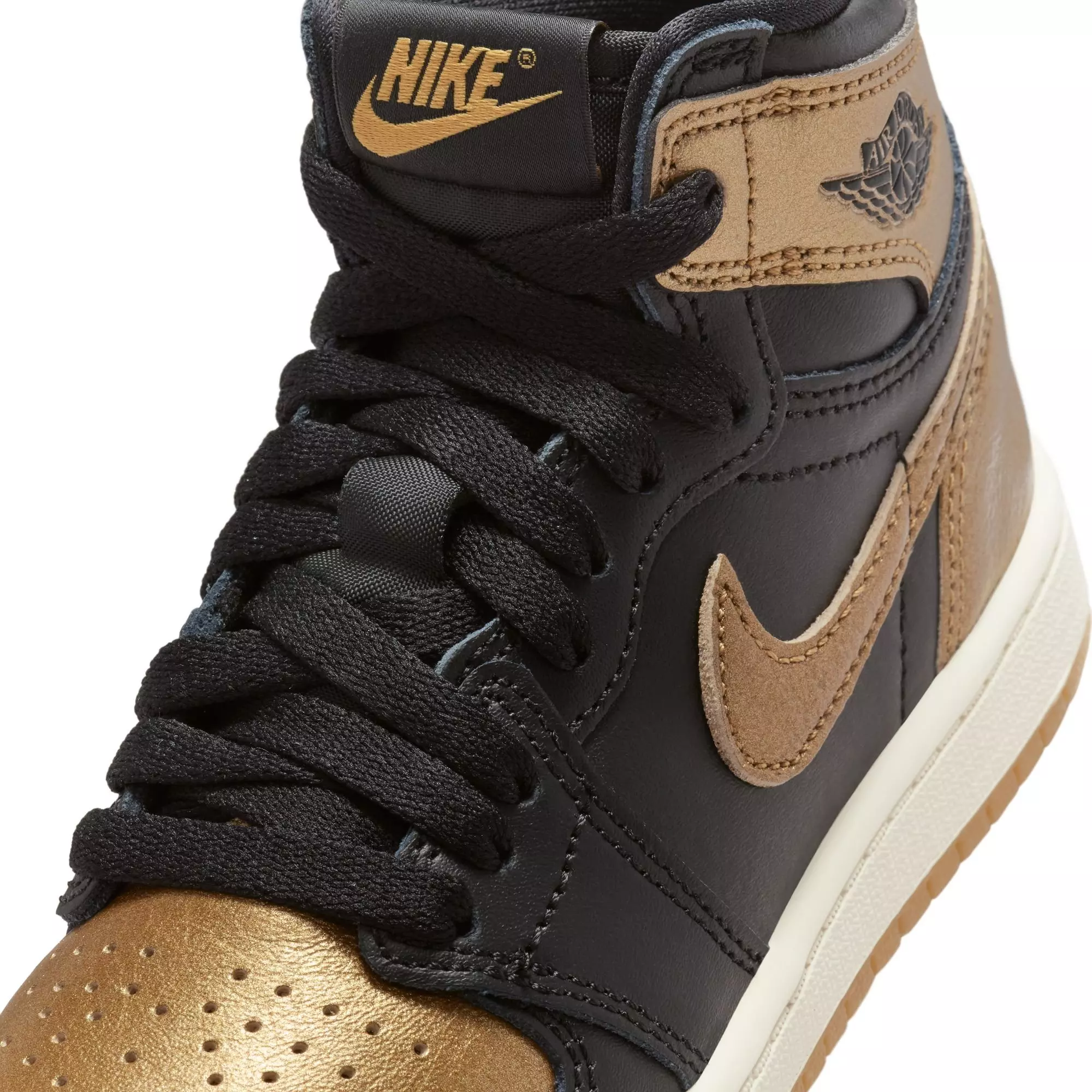 Jordan 1 Retro High OG "Black And Gold" Preschool Kids' Shoe - BLACK/METALLIC GOLD/SAIL
