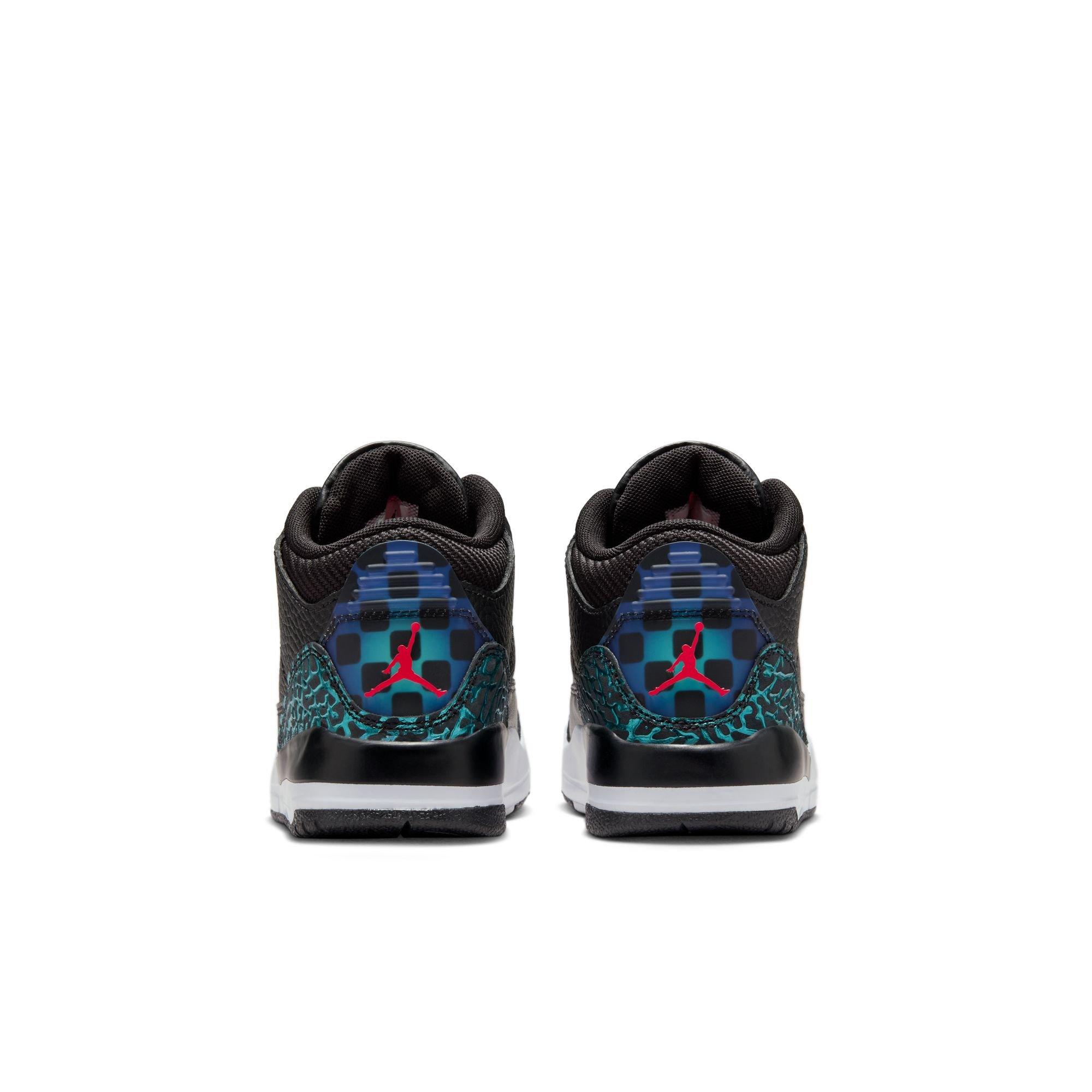 Jordan 3 Retro "Moto" Preschool Kids' Shoe - BLACK/SIREN RED/HYPER JADE Thumbnail View 10