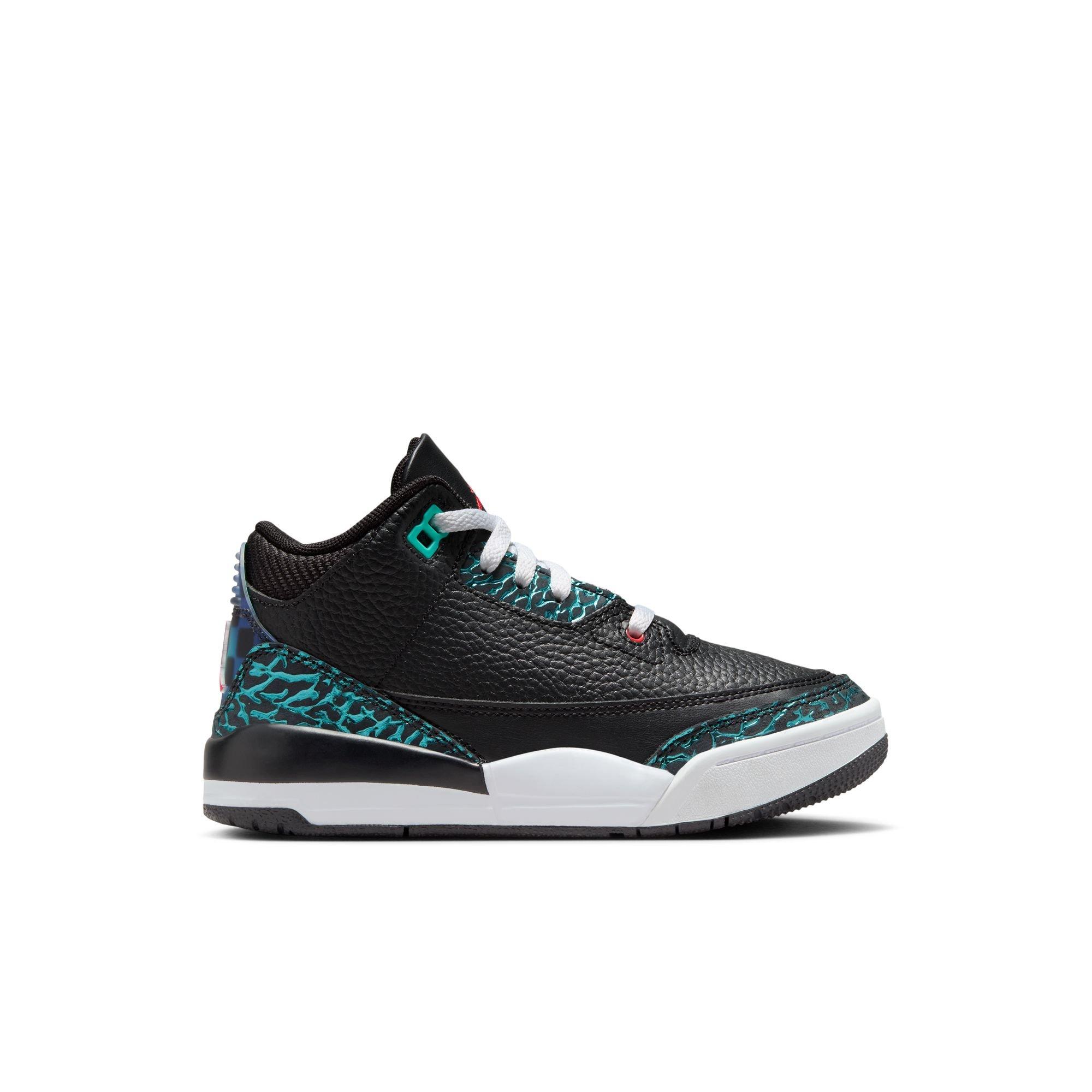 Jordan 3 Retro "Moto" Preschool Kids' Shoe - BLACK/SIREN RED/HYPER JADE Thumbnail View 1