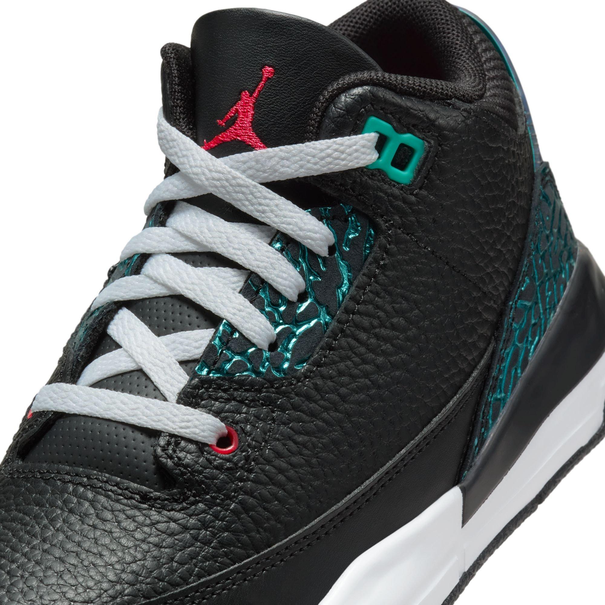 Jordan 3 Retro "Moto" Preschool Kids' Shoe - BLACK/SIREN RED/HYPER JADE Thumbnail View 4