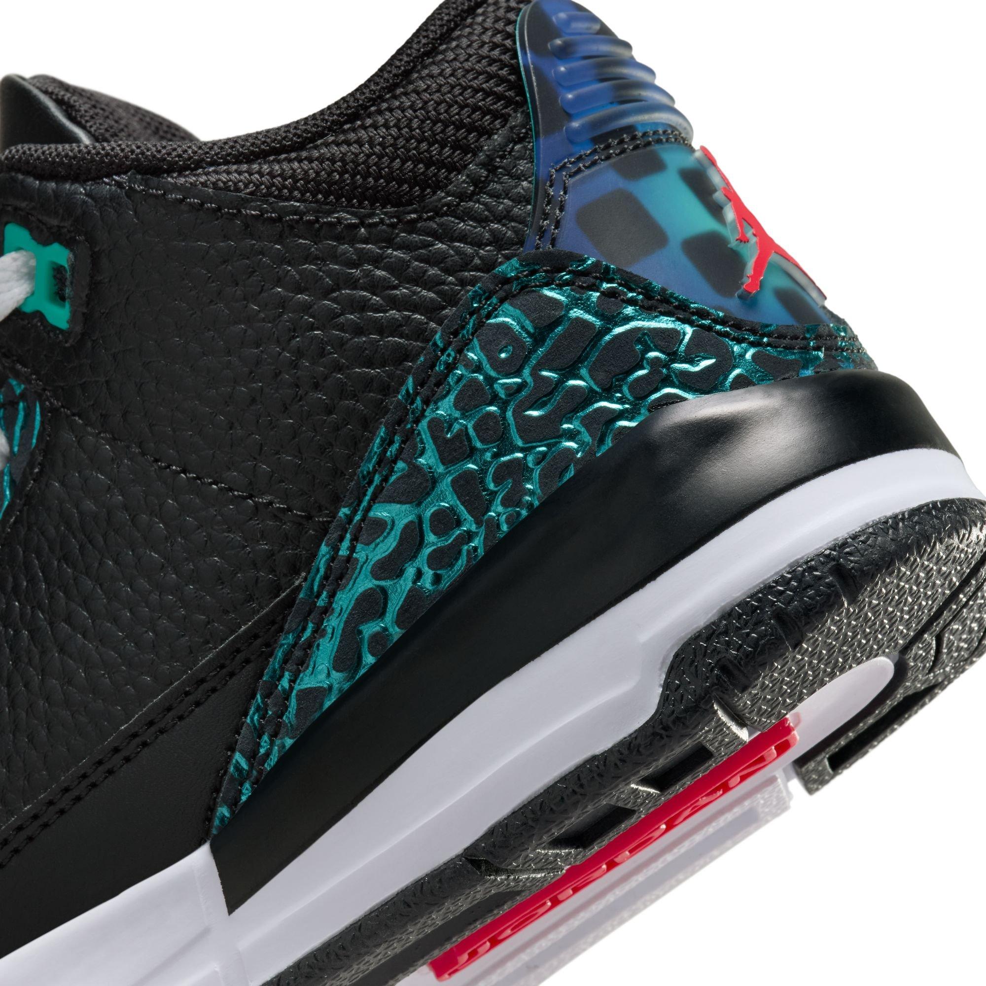 Jordan 3 Retro "Moto" Preschool Kids' Shoe - BLACK/SIREN RED/HYPER JADE Thumbnail View 5