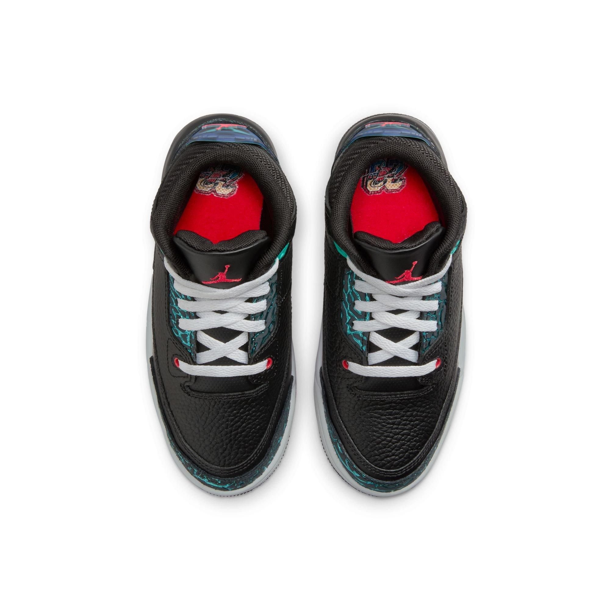 Jordan 3 Retro "Moto" Preschool Kids' Shoe - BLACK/SIREN RED/HYPER JADE Thumbnail View 11