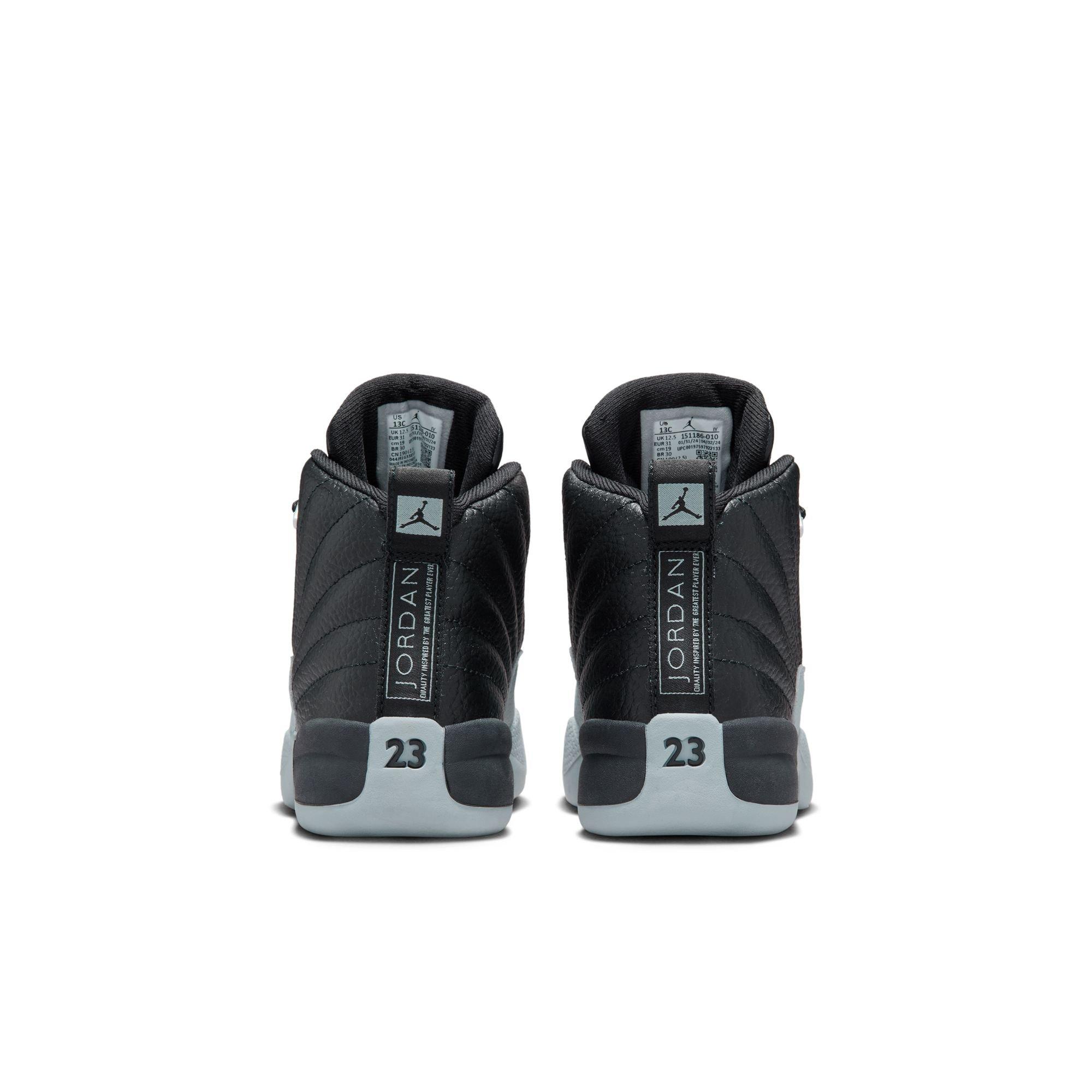 Jordan 12 Retro "Black and Wolf Grey" Preschool Kids' Shoe - BLACK/WOLF GREY/WHITE Thumbnail View 8