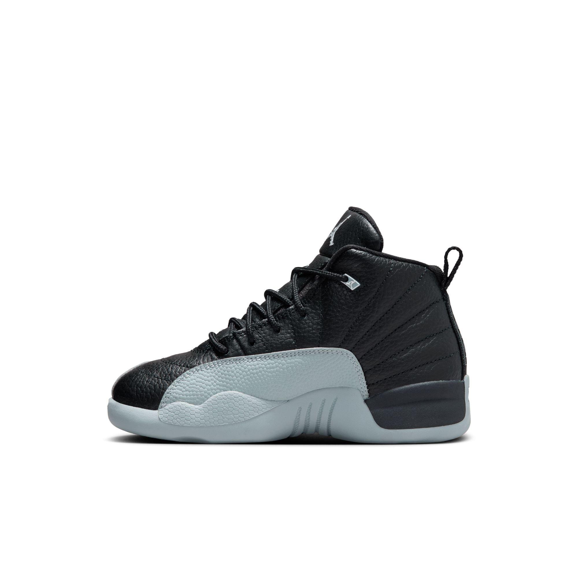 Jordan 12 Retro "Black and Wolf Grey" Preschool Kids' Shoe - BLACK/WOLF GREY/WHITE Thumbnail View 7
