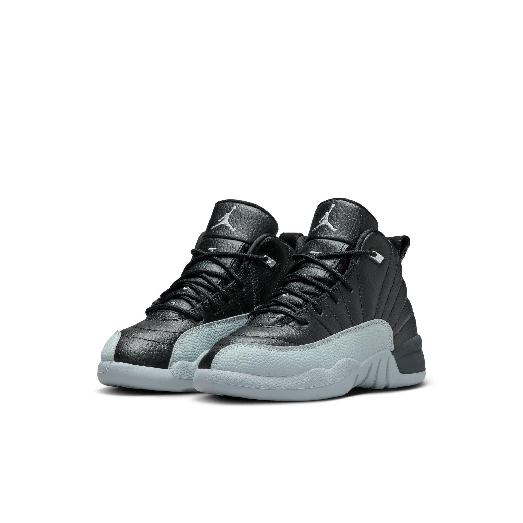 Jordan 12 Retro "Black and Wolf Grey" Preschool Kids' Shoe - BLACK/WOLF GREY/WHITE Thumbnail View 3