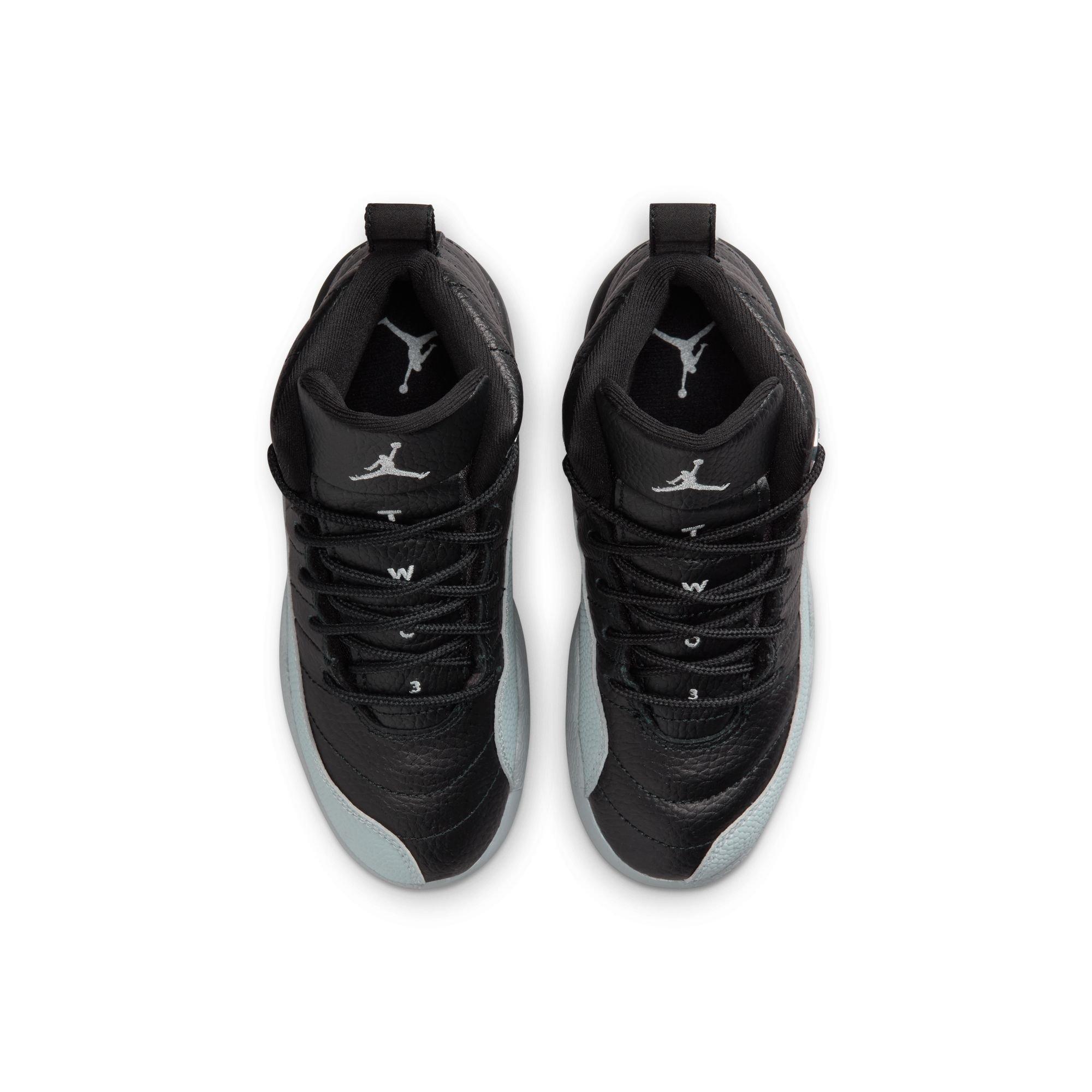 Jordan 12 Retro "Black and Wolf Grey" Preschool Kids' Shoe - BLACK/WOLF GREY/WHITE Thumbnail View 9