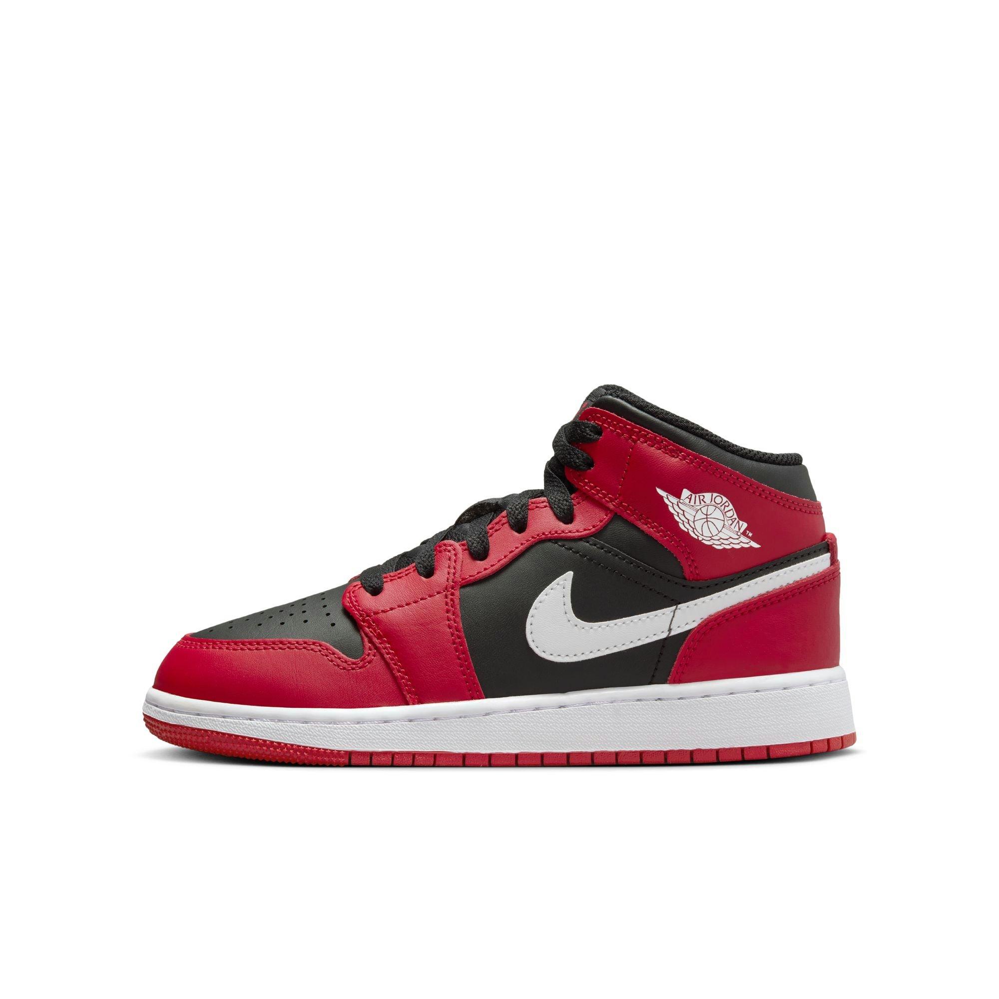 Jordan 1 Mid Grade School Boys' "Black/White/Gym Red" Shoe